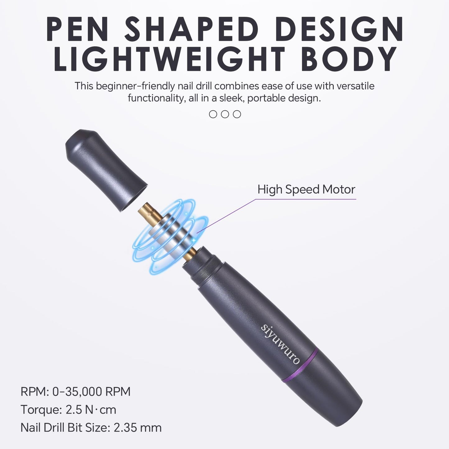 siyuwuro Electric Nail Drill Machine Portable Electric Nail File for Acrylic Gel Dip Powder Nails Professional Manicure Pedicure Tools Kit with Nail Drill Bits Sanding Bands, for Home DIY &Salon, Grey