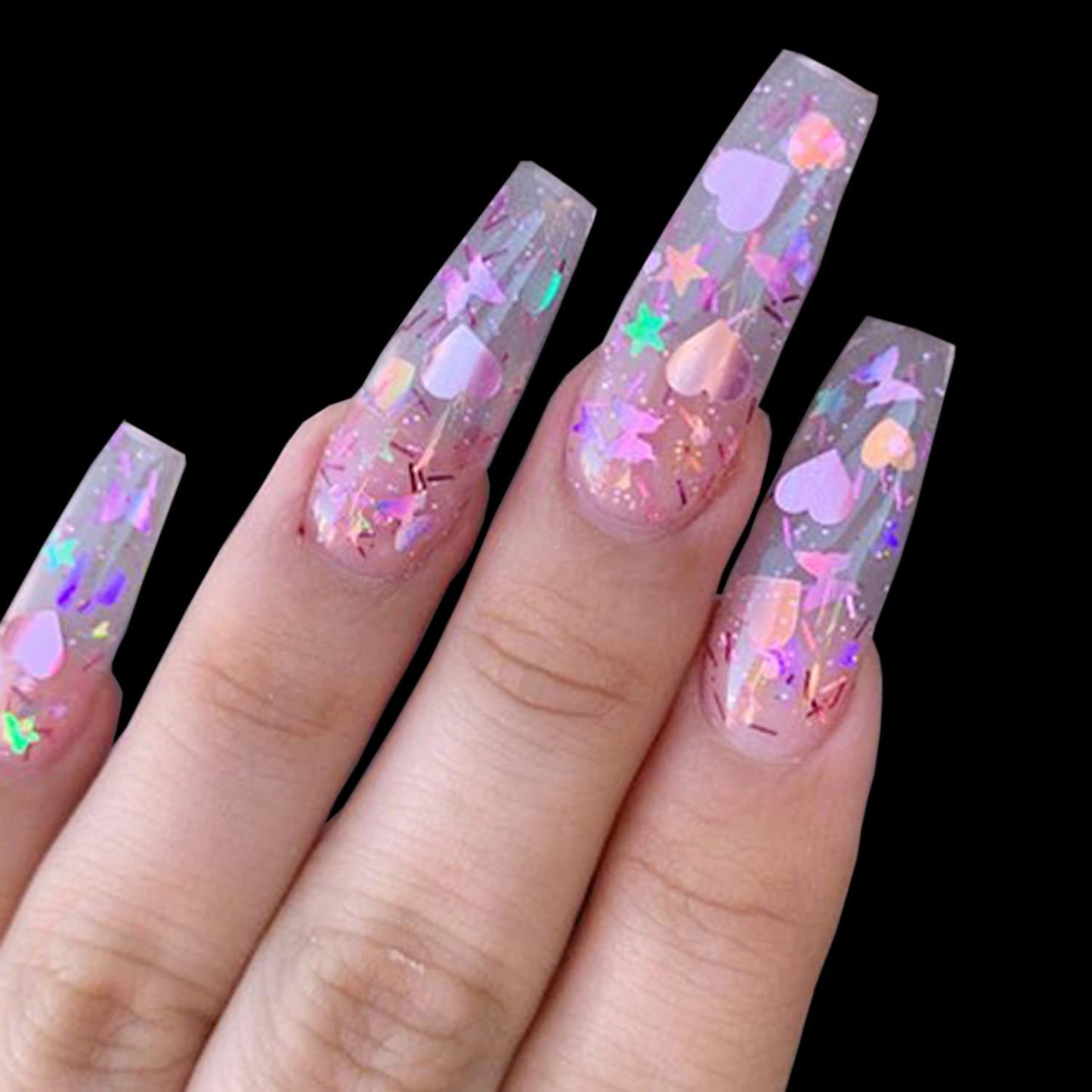 Holographic Purple Glitter Nail Art Sequins, 3D Glitters Flakes Nail Art Design, Love Heart Flowers Butterflies Acrylic Nails Supplies Accessories False Fingernails Manicure Charms Decorations Set