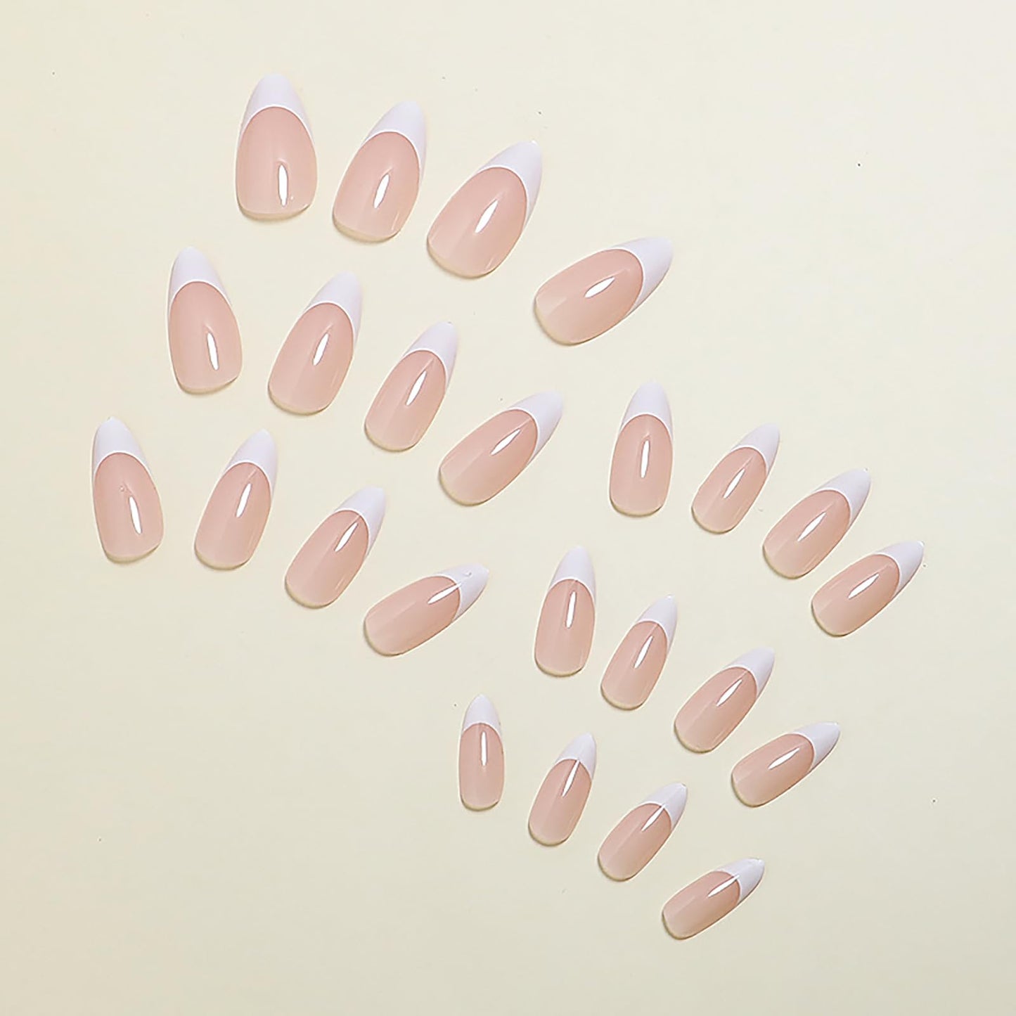 French Tip Press on Nails Medium Almond Fake Nails Nude Pink White Nails Press ons Acrylic Nails False Full Cover Artificial Stick on Nails for Women Girls 24 Pcs