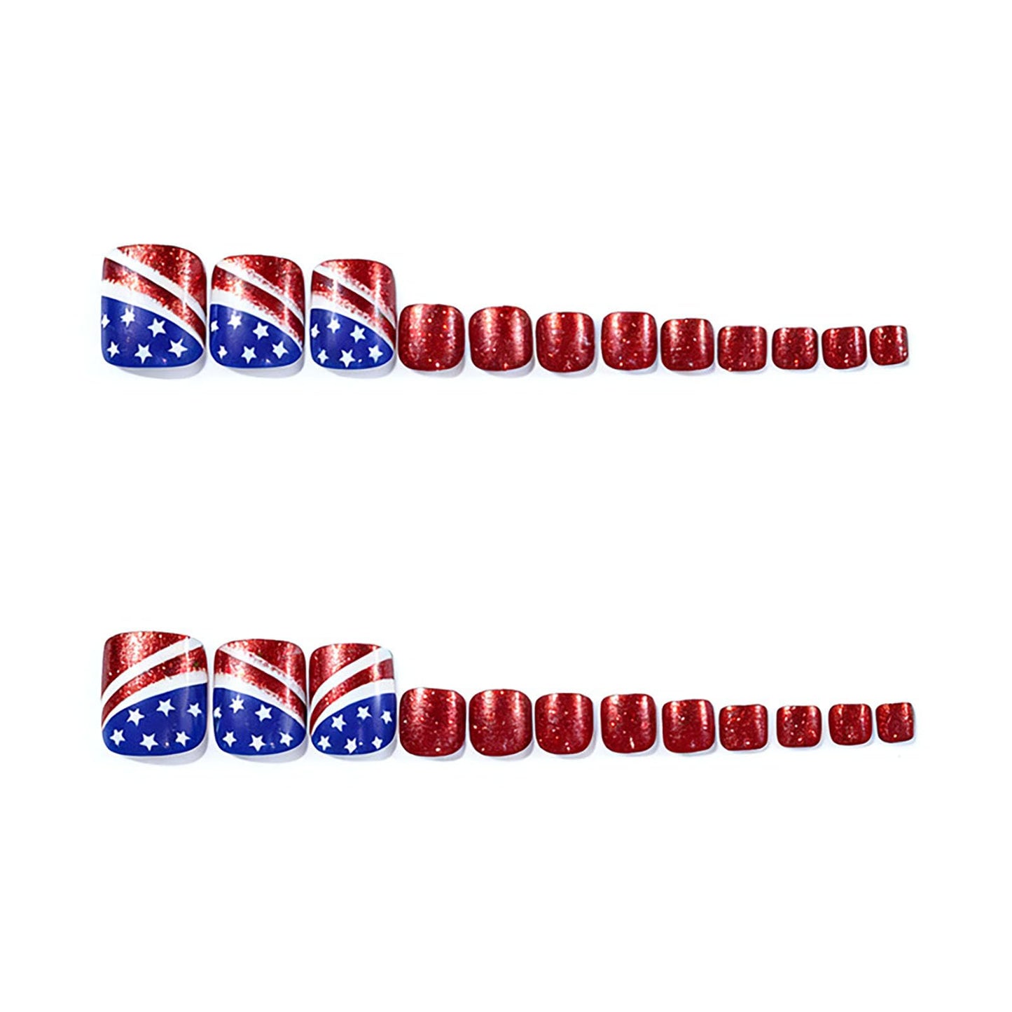 RUOKEXIN 4th of July Press on Toenails Short Square Fake Toenails with Glitter Designs 250th Anniversary USA Toe Nail Press ons Sparkly Artificial Nails for Women 24Pcs