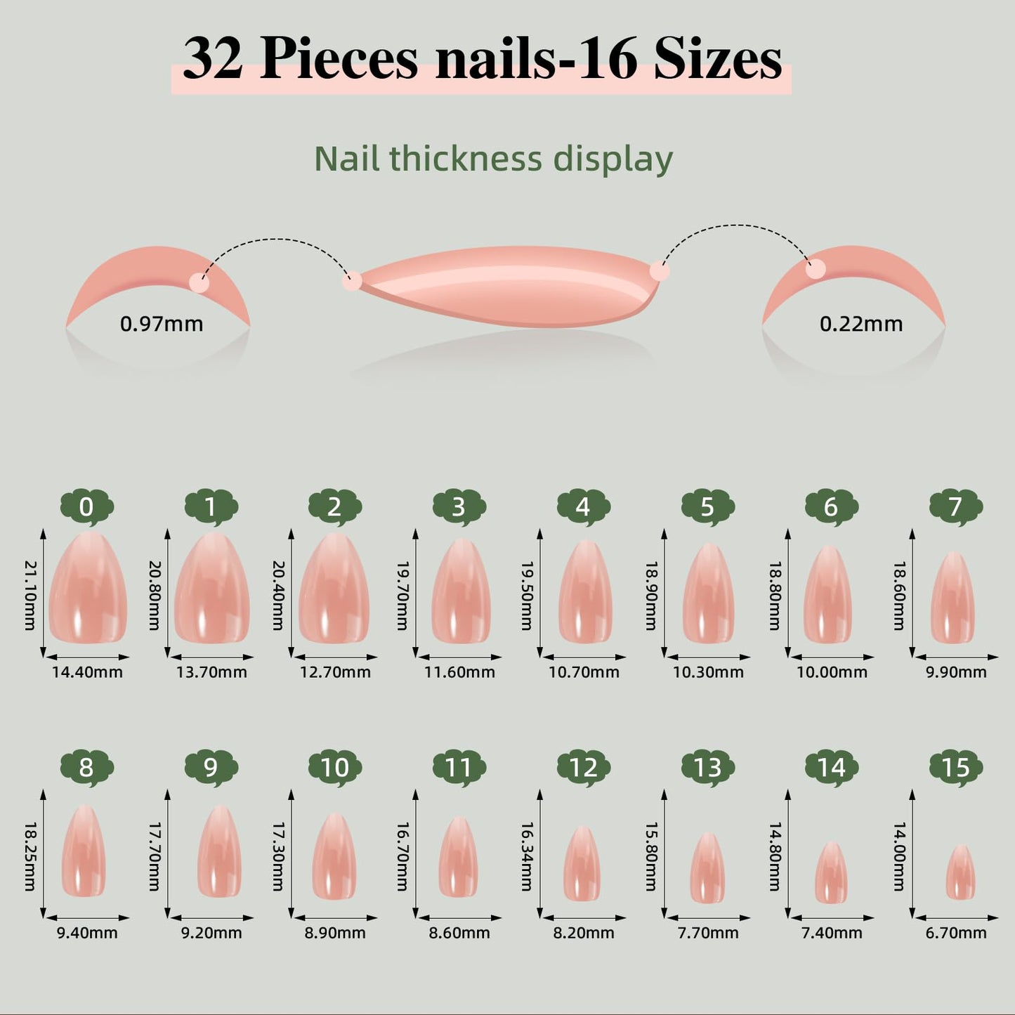 Sifvoo Blue French Tip Press On Nails Short Almond, Glossy Reusable Press On Nails for Women, 32 Count 16 Sizes Nail Kit with Glue (SV-11)