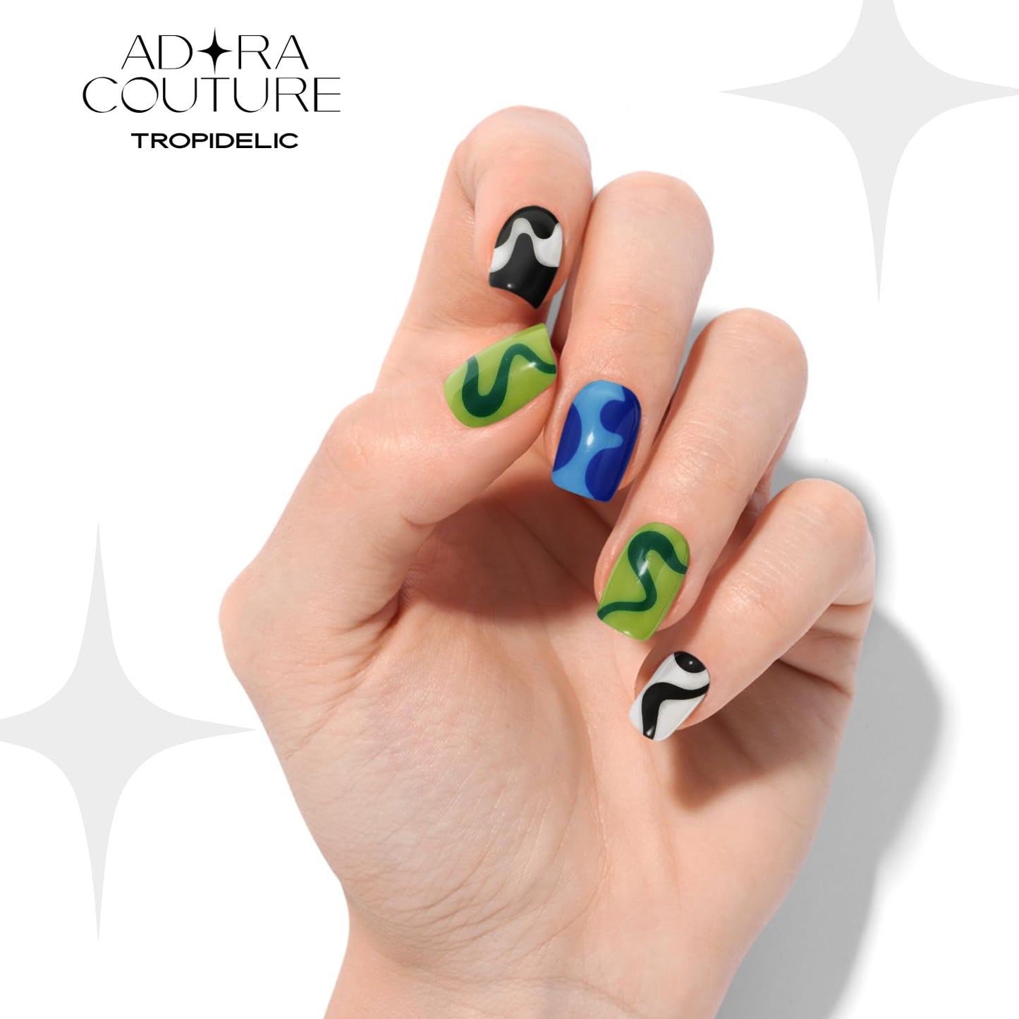 Adora Couture Semi Cured Gel Nail Strips with 30 Pieces - Salon Quality Manicure Kit for Women Easy Application Wraps Includes Prep Pads Nail File Wooden Stick, UV Light Required (M Tropidelic)