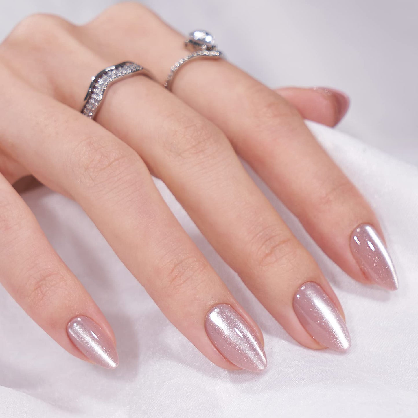 Press On Nails Short - BTArtbox Almond Press On Nails, Opaque Reusable Stick On Nails, Fake Nail with Nail Glue in 16 Sizes - 30 Nail Kit, Falling Star Cat Eye & French Tip Cat Eye
