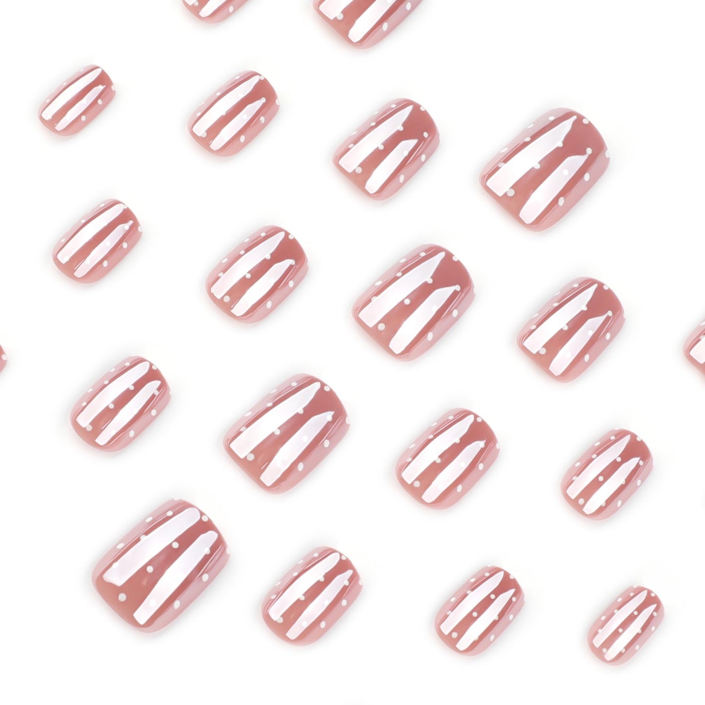 CTTHNBD Square Press on Nails - Short Fake Nails with Polka Dot Design - Glossy, Chrome Full Cover Stick on False Nails - for Women 24 Pcs