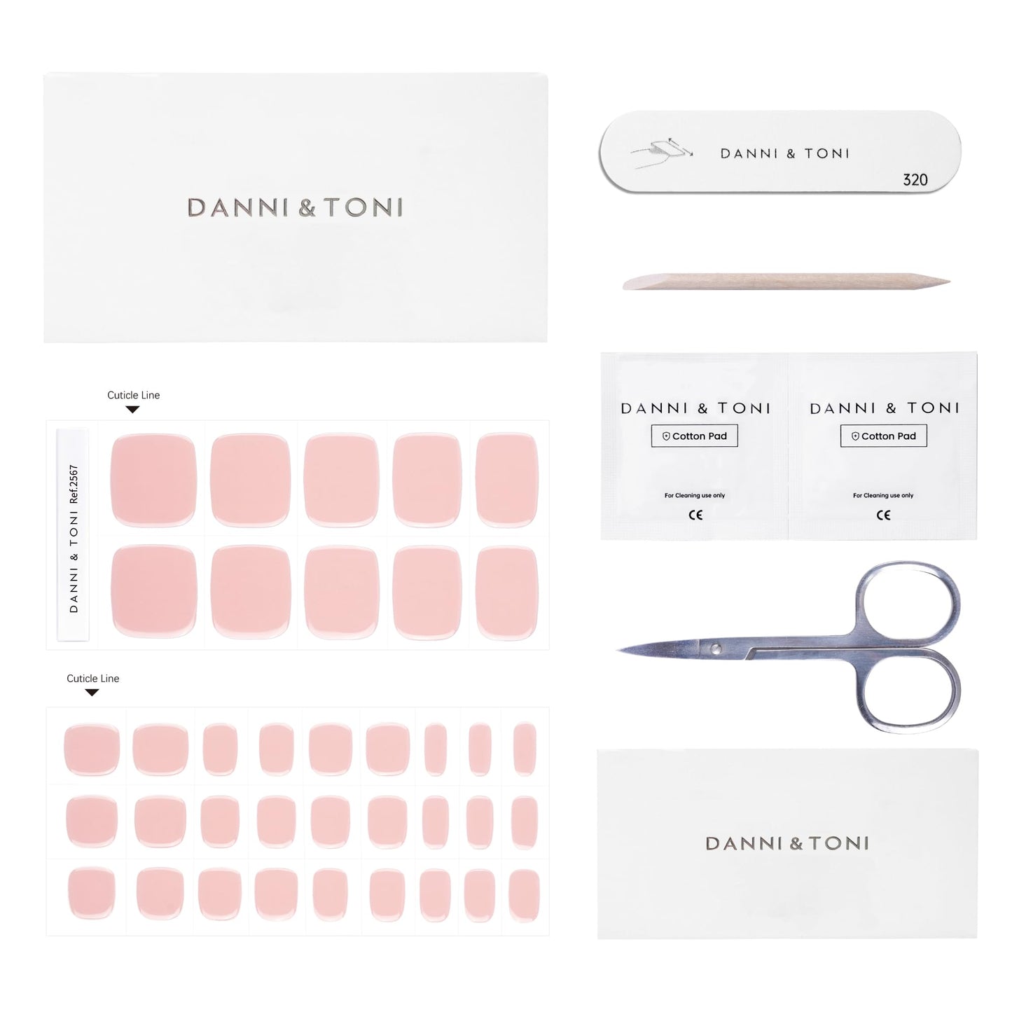DANNI & TONI Semi Cured Gel Toenail Strips (Tint Nude) Natural Toenail Stickers Gel Pedi Wraps 37 Stickers