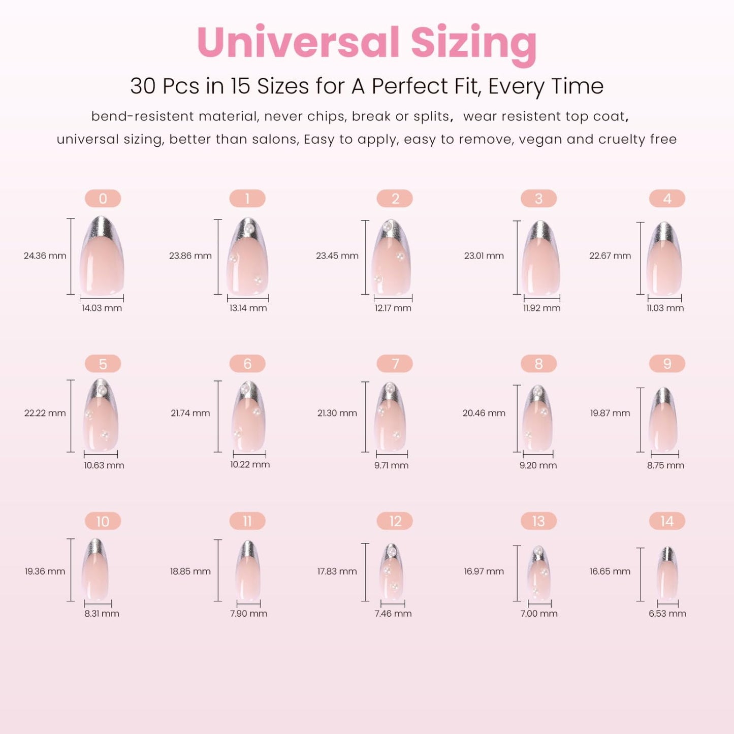Nail Reformation Press On Nails, Beaded Clutch | Sheer Nude Medium Almond Fake Nails with Metallic Silver French Tip & Pearl, Reusable Stick On Nails in 15 Sizes - 30 False Nail Kit, Gifts for Women
