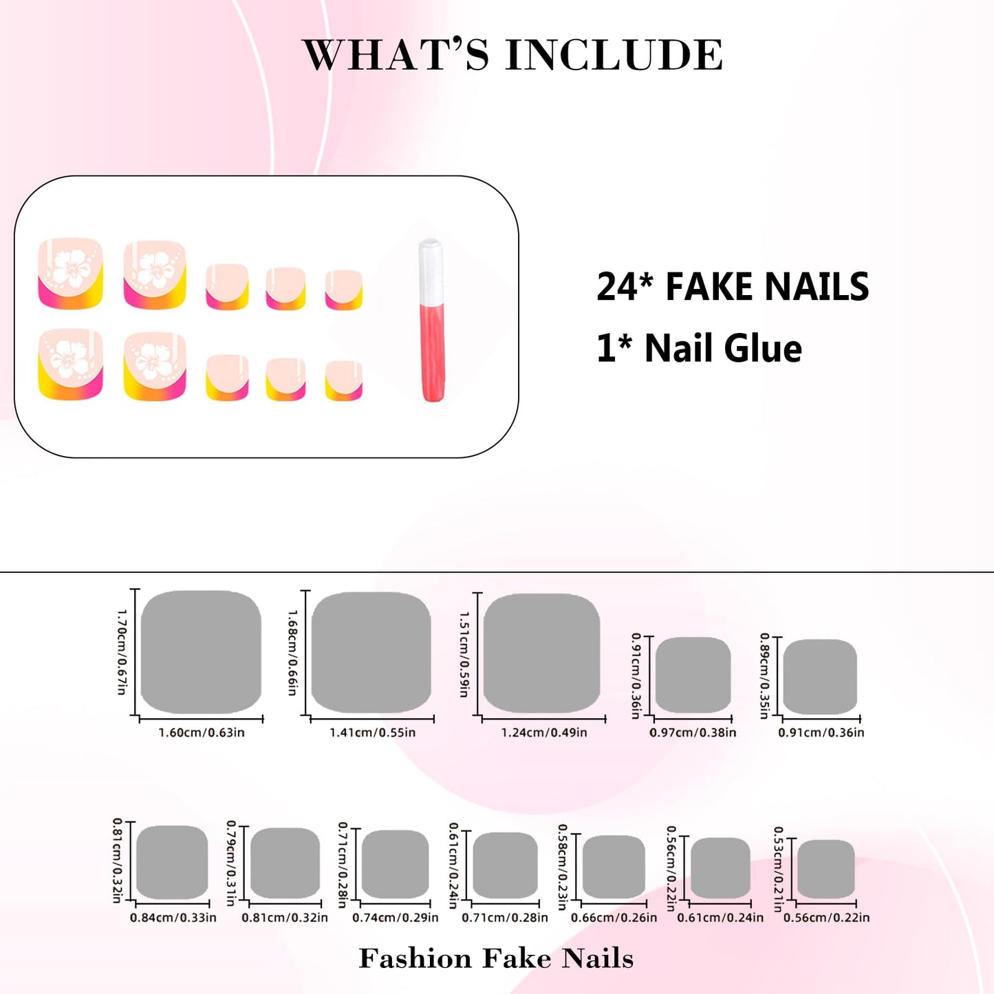 IMRAIN Press on Toe Nails Short Square Fake Toenails Pink Yellow French False Toe Nails with Flower Designs Full Cover Cute Summer Acrylic Nail Supplies 24Pcs