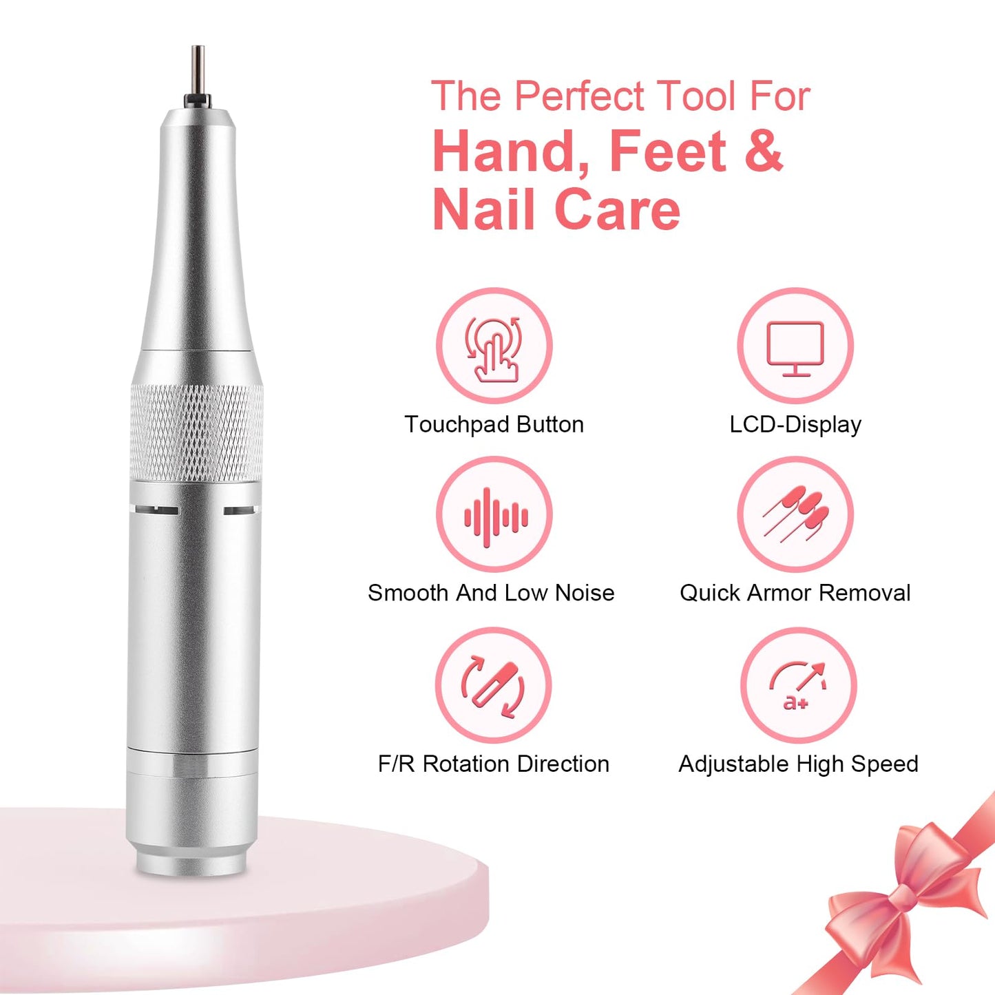Electric 45000RPM Nail Drill Machine Rechargeable Portable Nail File Electric DIY Nail Drill Kit with Smart LCD Screen for Gel Nail Manicure and Pedicure Reflective Body etc (Blue)