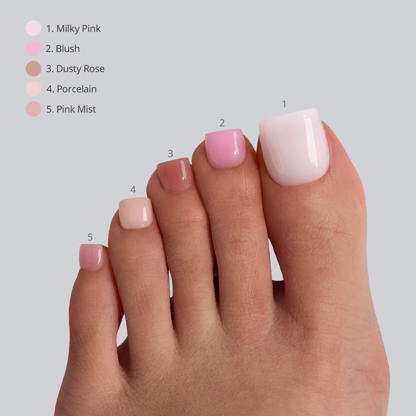 BTArtboxnails XCOATTIPS Bare 5-Shades Nude Press on Toenails - 4-Week Wear Square Toenails, Easy to Apply, Soak Off, Salon Quality Value at Home, 15 Sizes - 150 Fake Nails