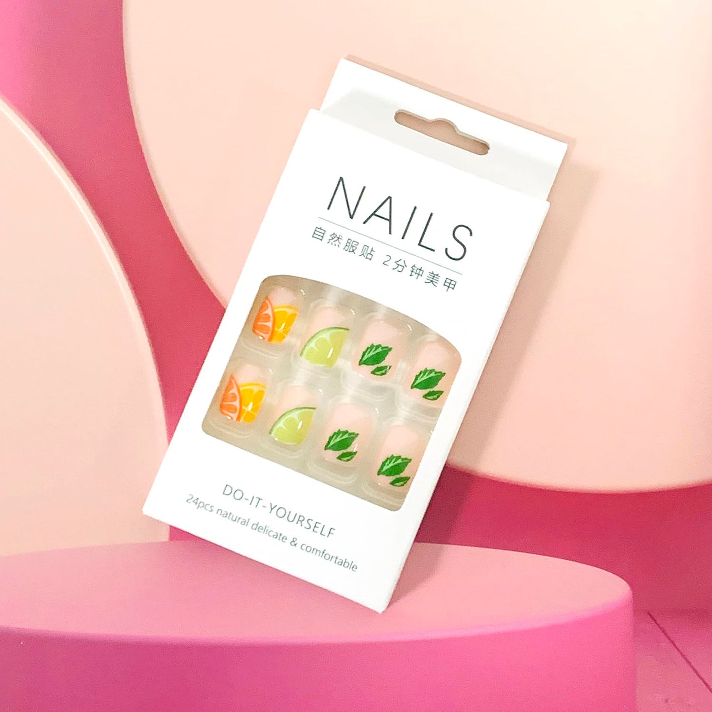 Vezocim Press on Nails Short Square-24Pcs Glossy Full Cover Acrylic Square Summer False Nails with Lemon Designs Artificial Extra Short Square Fake Nails with Glue Stick on Fingernails for Women