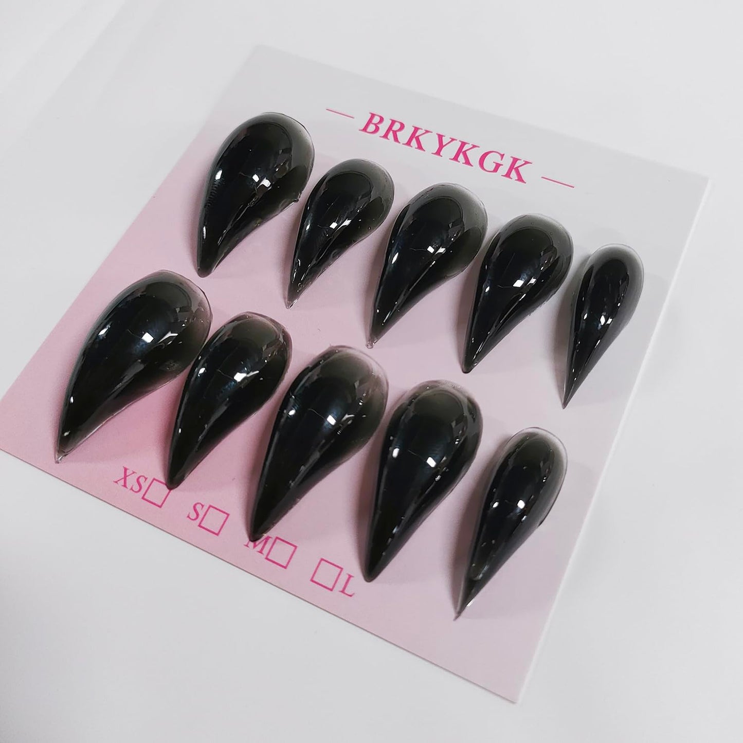 Eagle Claw Press on Nails Handmade Medium Stiletto Unique Thick Acrylic Nails Black Talon False Nails Cat Claw Glossy Glue on Nail Solid Colour Curved Sturdy Nail Art 10Pcs(S)