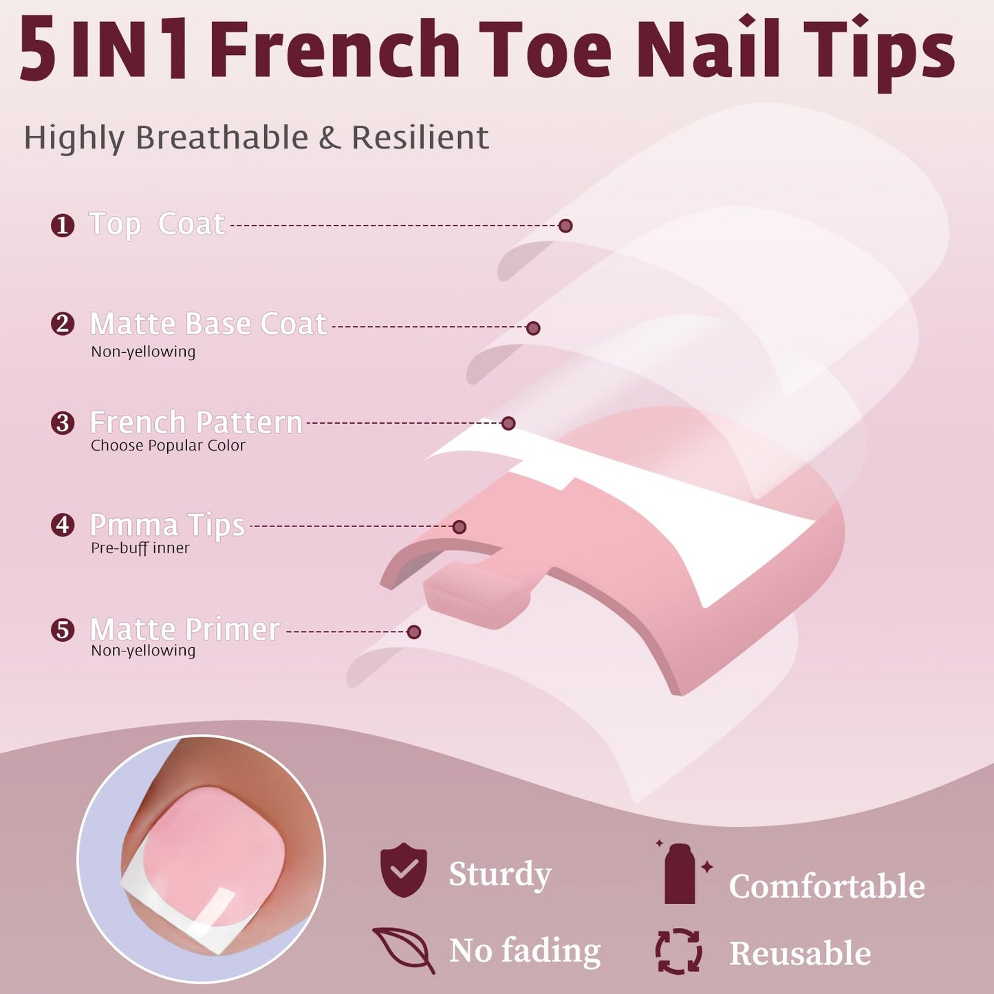 Bellelfin French Press On Toenails For Women with Nail Adhesive Tabs, 150 Pcs White French Tip Toe Nail Press Ons, Short Square Toenail Press On, 15 Sizes Full Cover Acrylic Fake Toe Nails