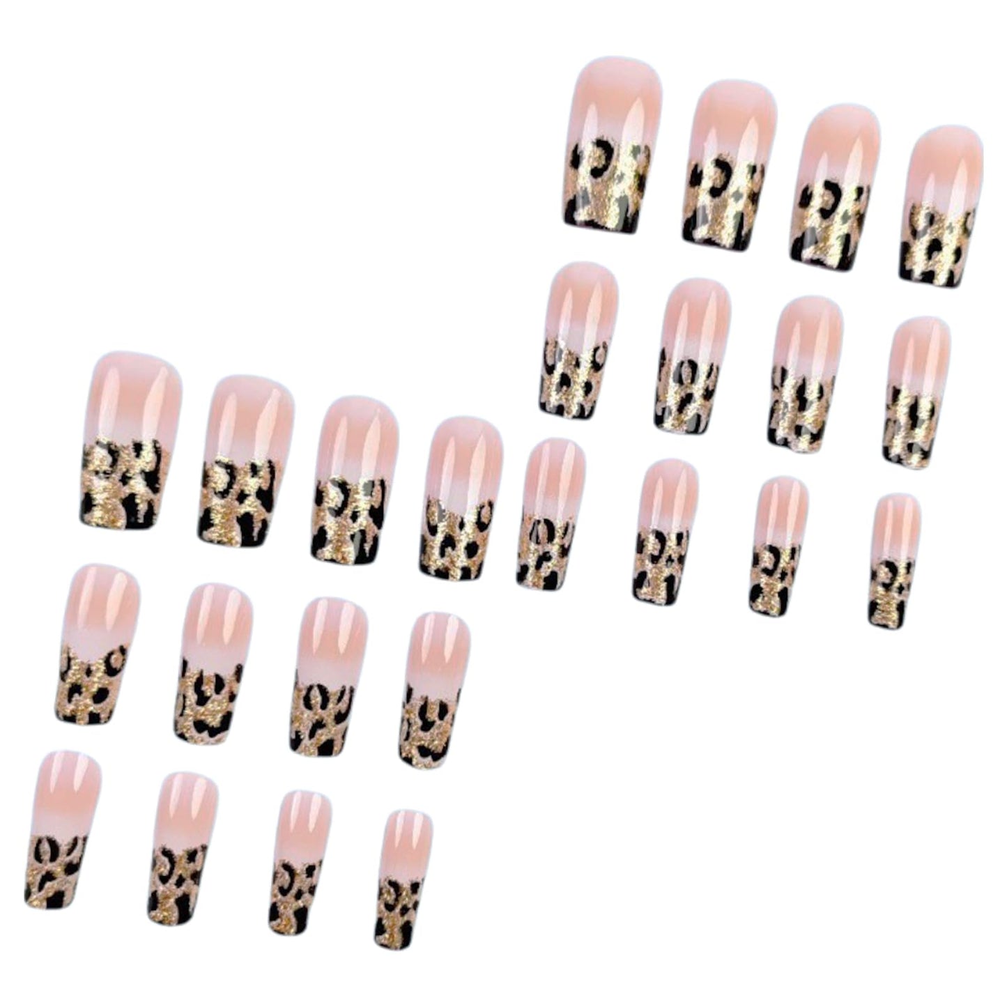 French Tip Leopard Print Press on nails Medium Square with Gradient Design Leopard Print Artificial Fake Nails Full Cover for Women Manicure 24 Pcs