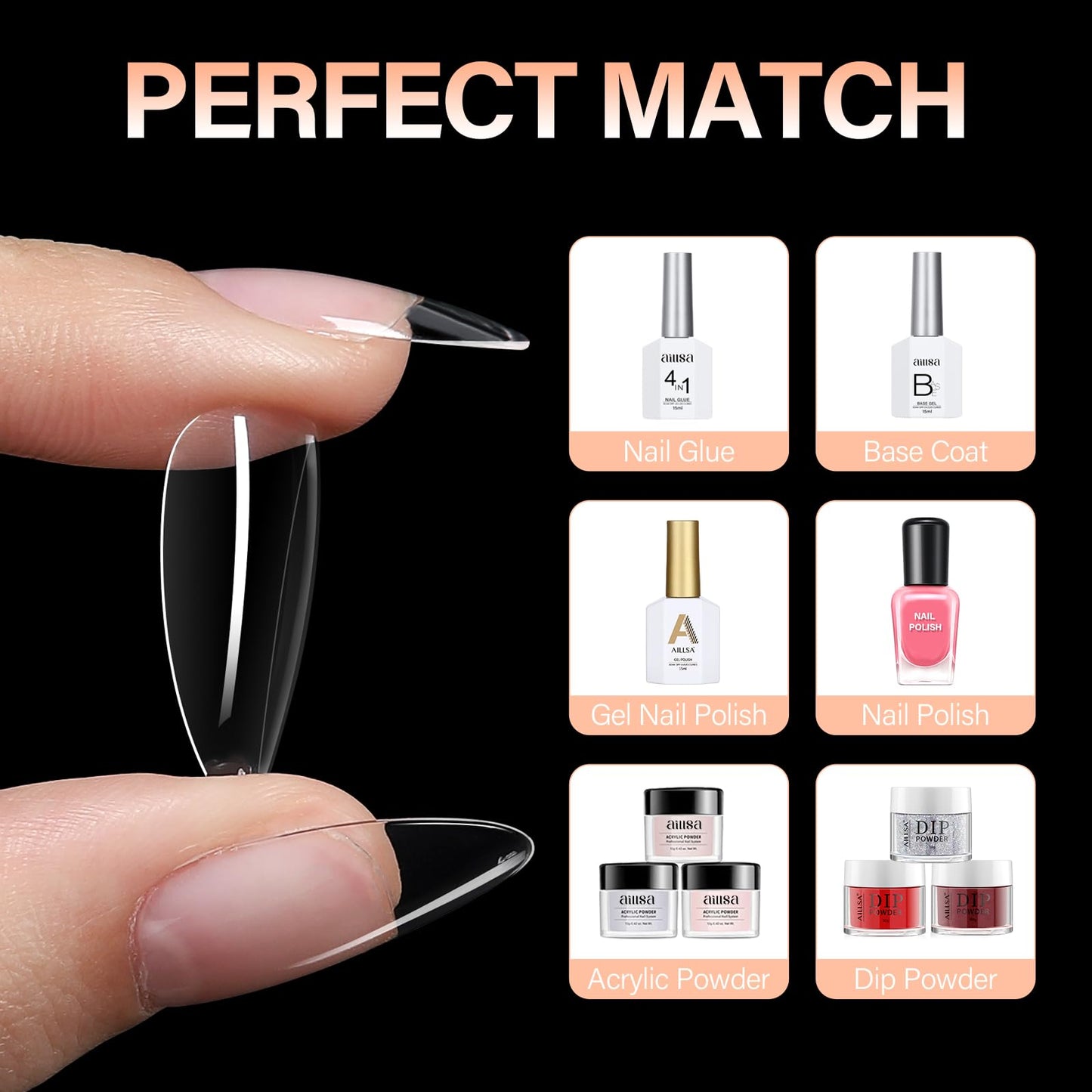 AILLSA Short Oval Round Nails 504PCS Clear Gel Nails Tips Press on False Soft Nails Tip Full Cover Fake Gelly Nails Tips for Nail Extension DIY Home Salon Gift, 10 Sizes Preshaped Nail Tips