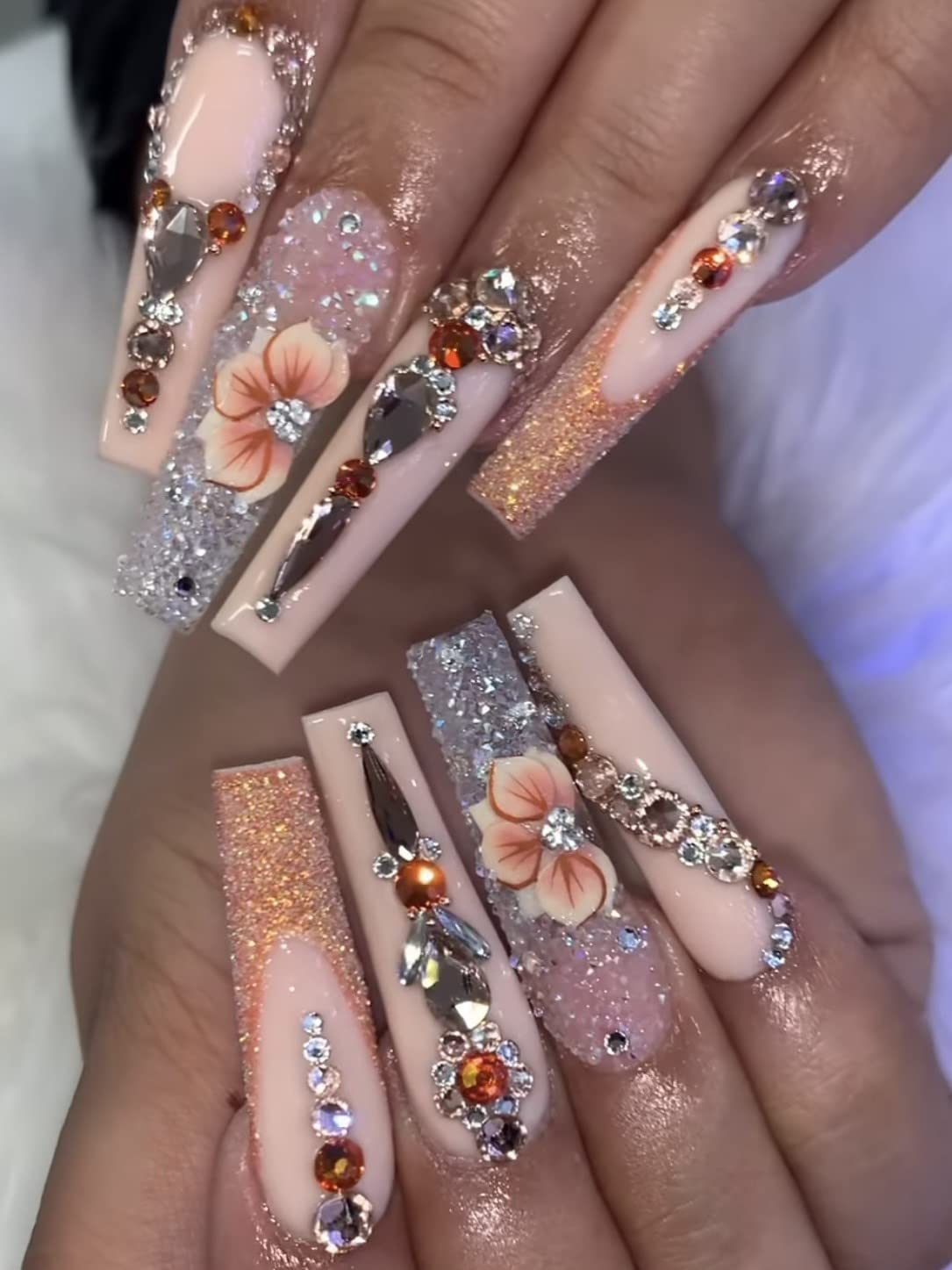 3D Acrylic Autum Flower Nail Art Charms Handmade by Acrylic Powder - 24pcs Flowers Nail Rhinestones Kit 3D Crystal Nail Pearls Design Acrylic Nail Art for Women (Autum)