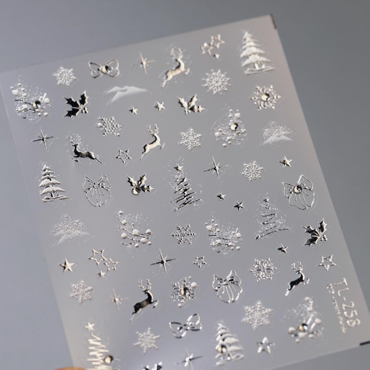 Christmas Nail Sticker 5D Embossed Sliver Reindeer Xmas Tree Snowflake Nails Art Sticker Self Adhesive Nail Decals Holiday Nail Art for Women Manicure Supplies Nails Art Decorations