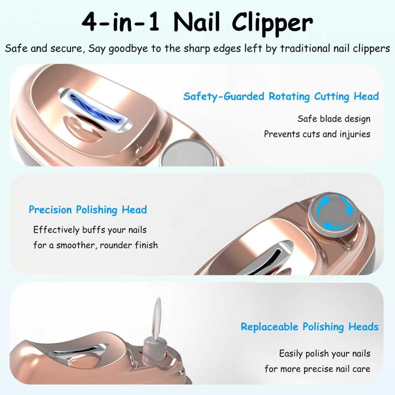 4 in 1 Electric Nail Clipper, Automatic Nail Clipper with 2 Polisher & UV Light, Rechargeable Nail Trimmer with LED Light & Nail Scraps Storage, Ideal Electric Nail Clippers for Seniors, Adult