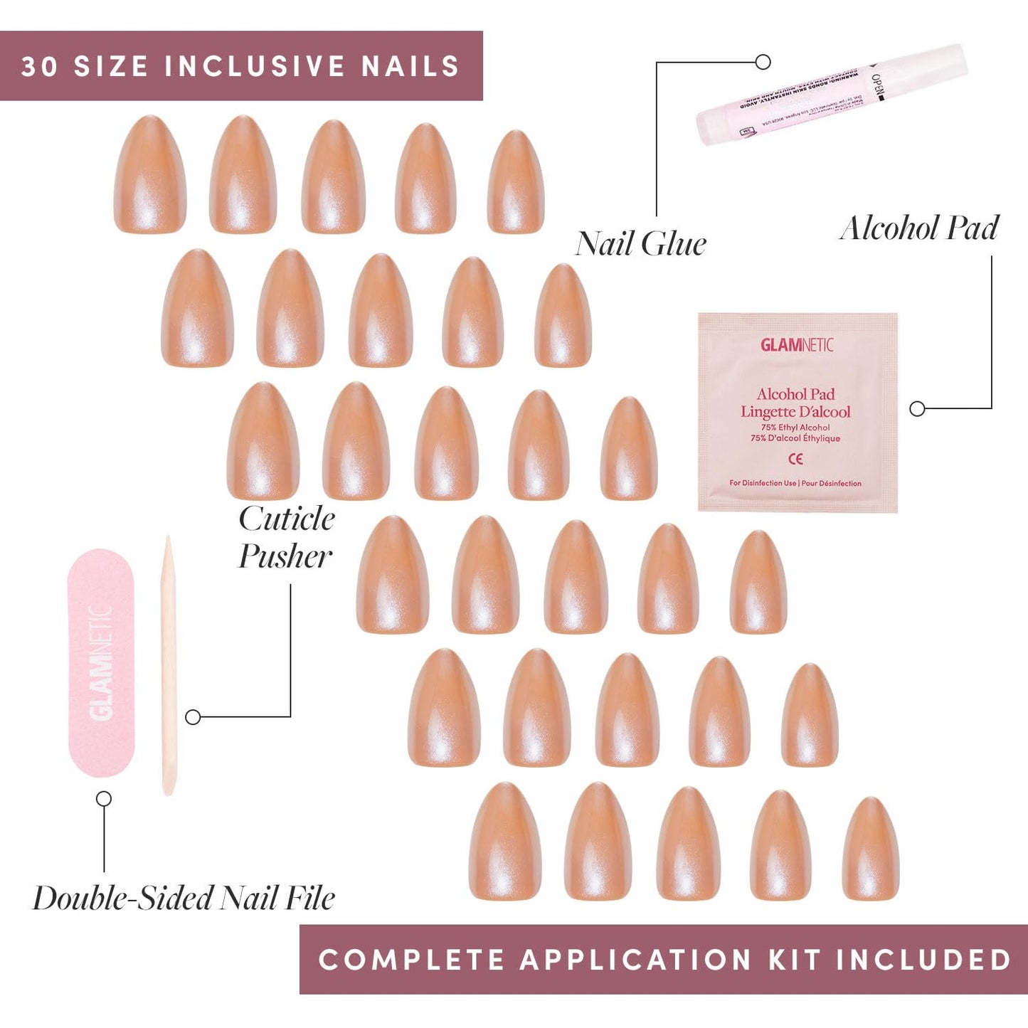 Glamnetic Press-On Nails Bundle - Maple Glaze & Selenite | Short Almond Nude Brown Neutral Nails with Glaze Finish | Soft White Sparkle Short Almond Fake Nails | Reusable, Salon-Quality Nail Kits