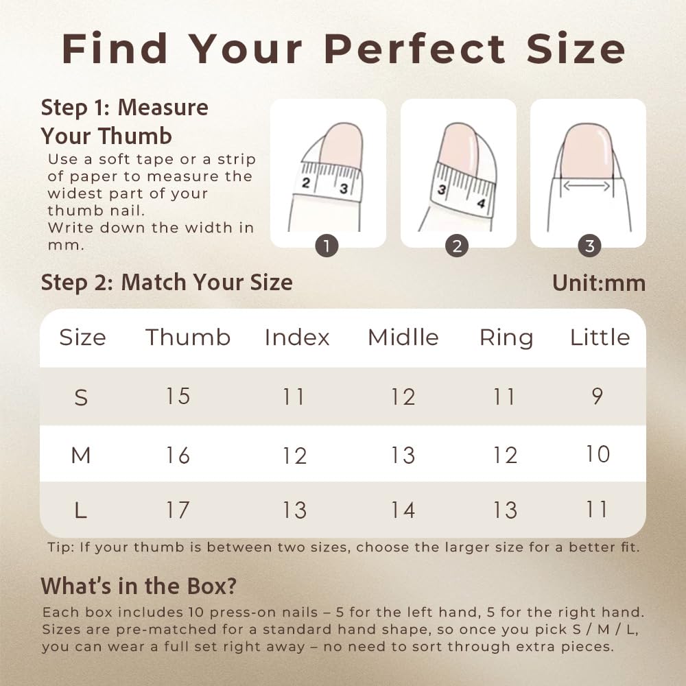 Nelaoco 10PCS Handmade Press On Nails REUSABLE 3D Gel Fake Nails Acrylic Slim Natural Profile Glassy Shine & Detail-Focused Finish (Champagne Rose Quartz - S)