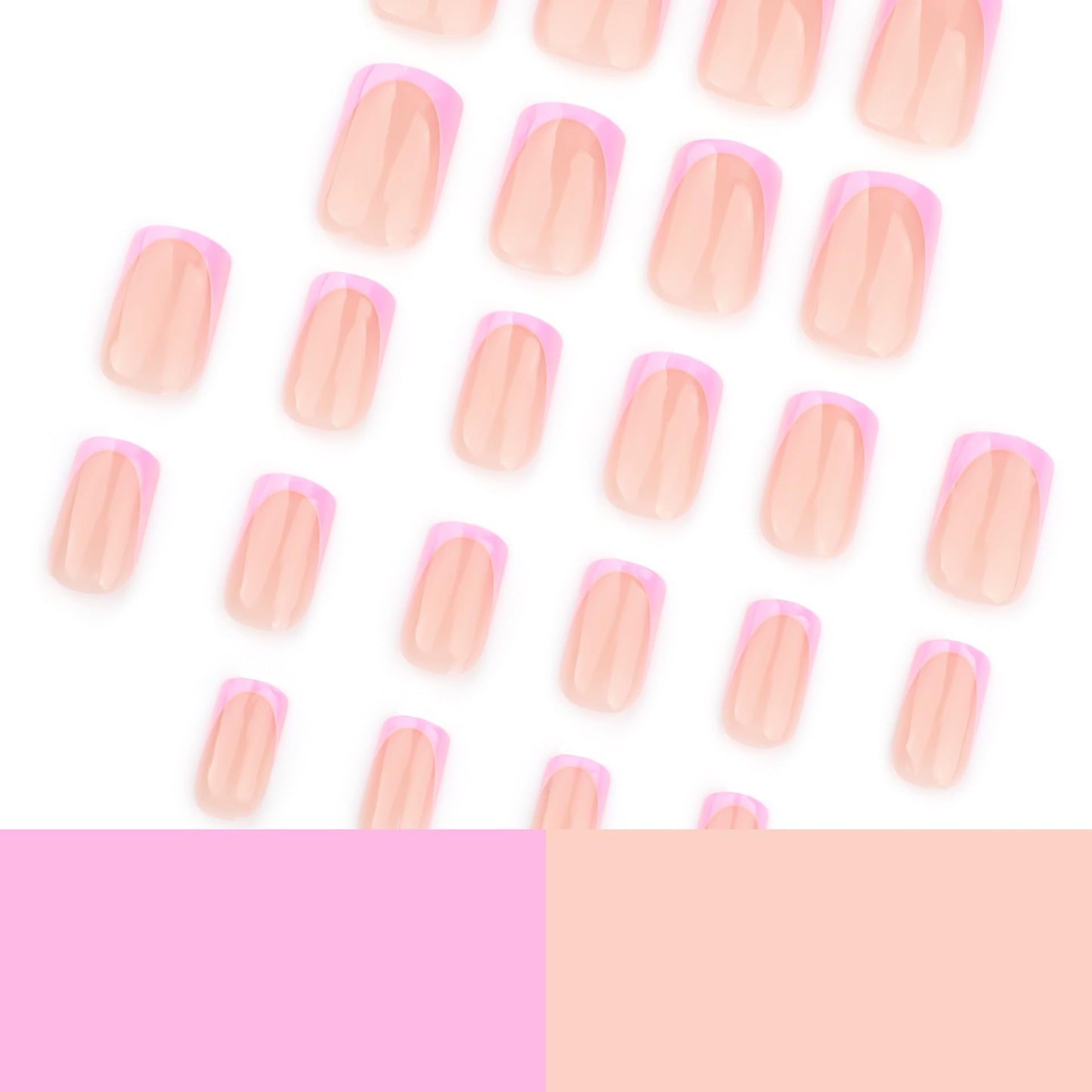Press On Nails - Short French Tip Fake Nails, Purple & Pink, Acrylic, Glossy Glue, Full Cover, Artificial, 24PCs