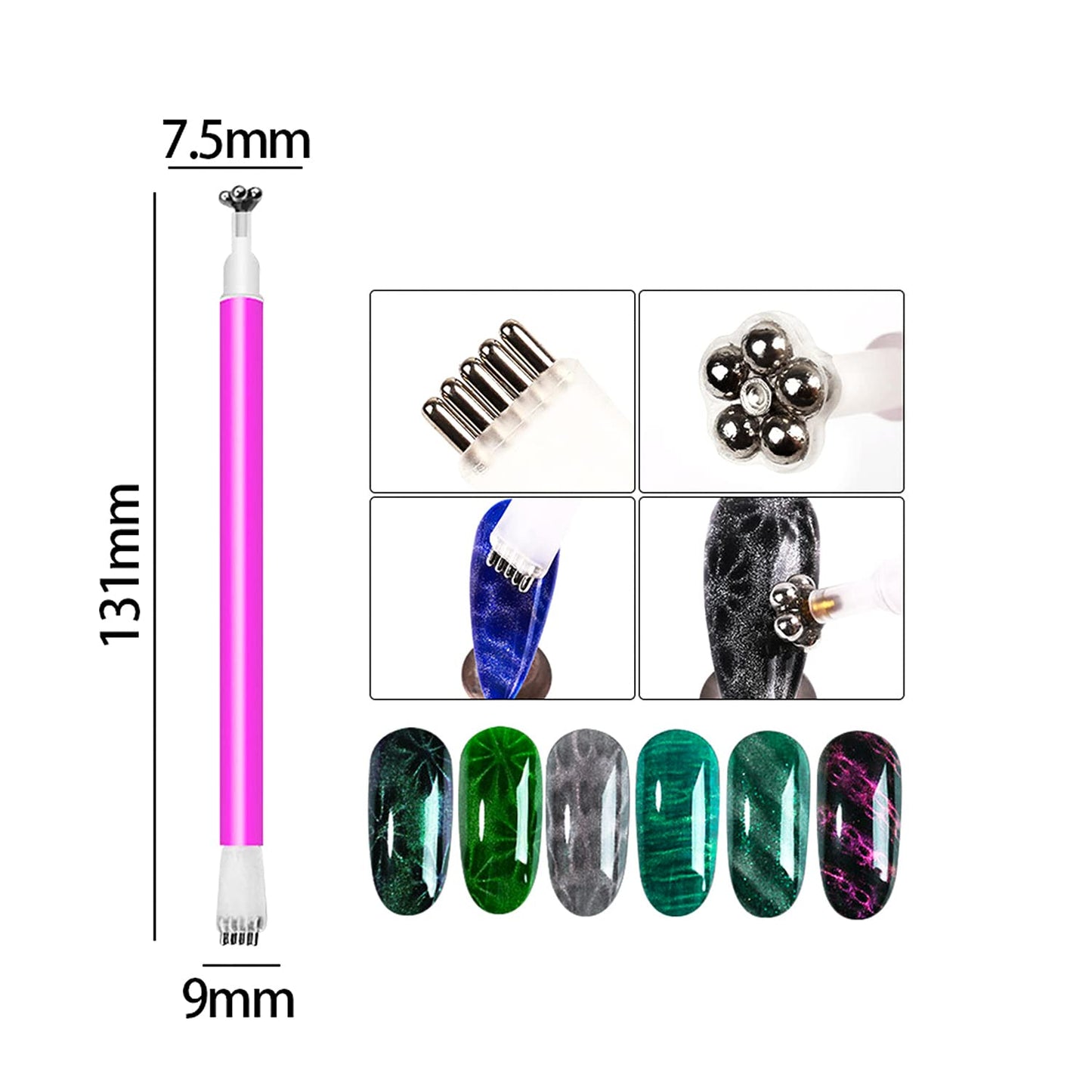 JERCLITY 16 Pieces Cat Eye Magnet Tool for Nails Magnet Plate Wand Board Double Ended Nail Magnet Plate Nail Magnetic Pen Line Strip Effect 3D Magnetic for Cat Eye Gel Polish DIY Nail Art