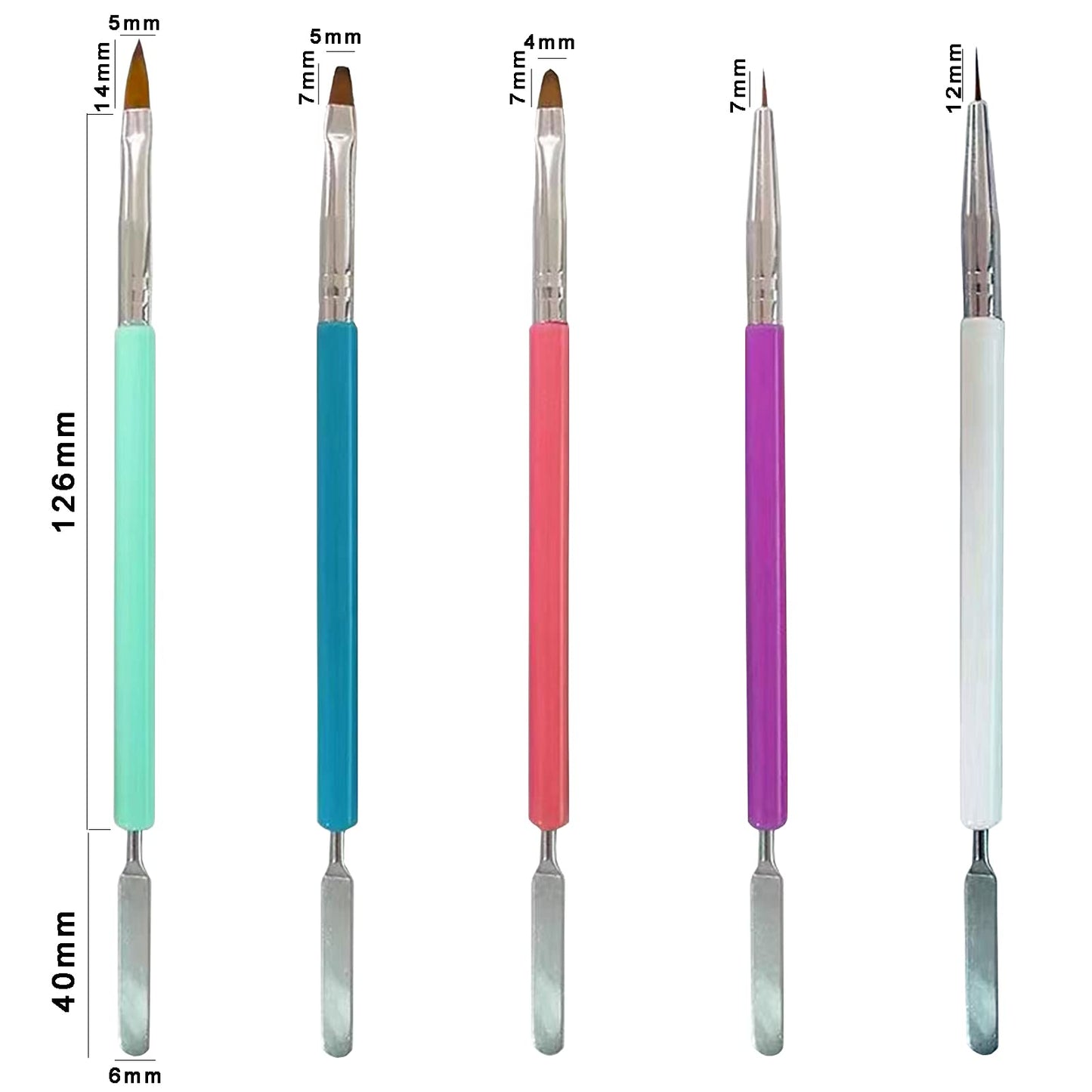 505PCS Acrylic Nail Brushes with False Nail Tips, Dual Head Gel Brush Acrylic UV Gel Picker Brush 3D Nail Acrylic Brush Fake Nail Tips Press on Nail Stiletto Nail for Dip Powder Extension Nails (C)