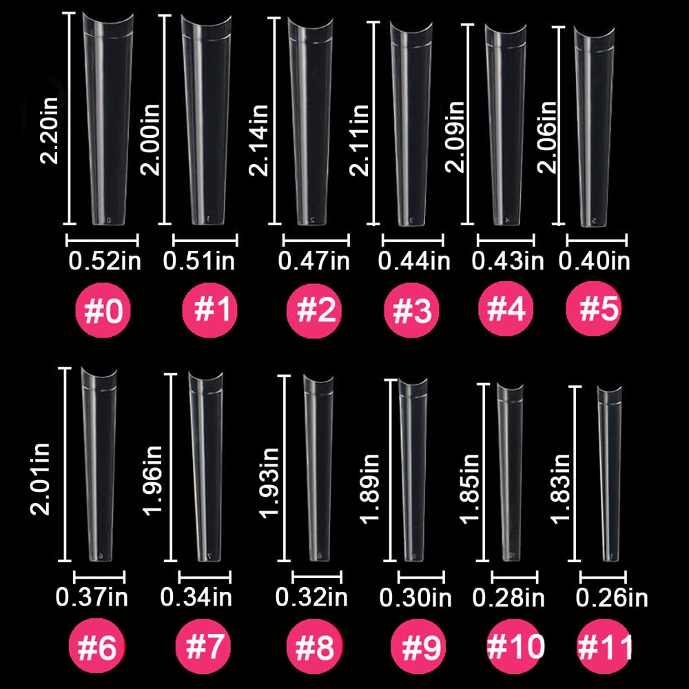No C Curve 3XL Long Coffin Nail Tips, 420pcs Clear Acrylic Coffin Shape SWETIDY Flattened Half Cover False Nails for Salon&Home DIY French ABS Nail Art Tips,12 Sizes