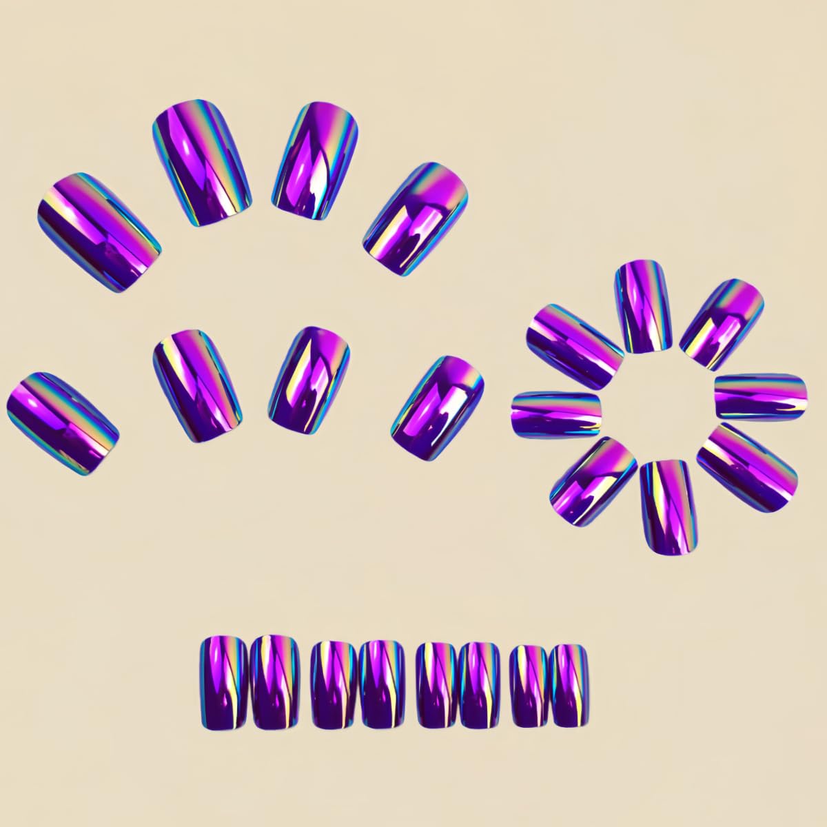 Rose Purple Chrome Press on Nails SHIQIXIANNV Medium Square Fake Nails Metallic Mirror False Nail Design Purple Electroplated Glossy Acrylic Nails for Women Girl DIY Manicure Decoration 24Pcs