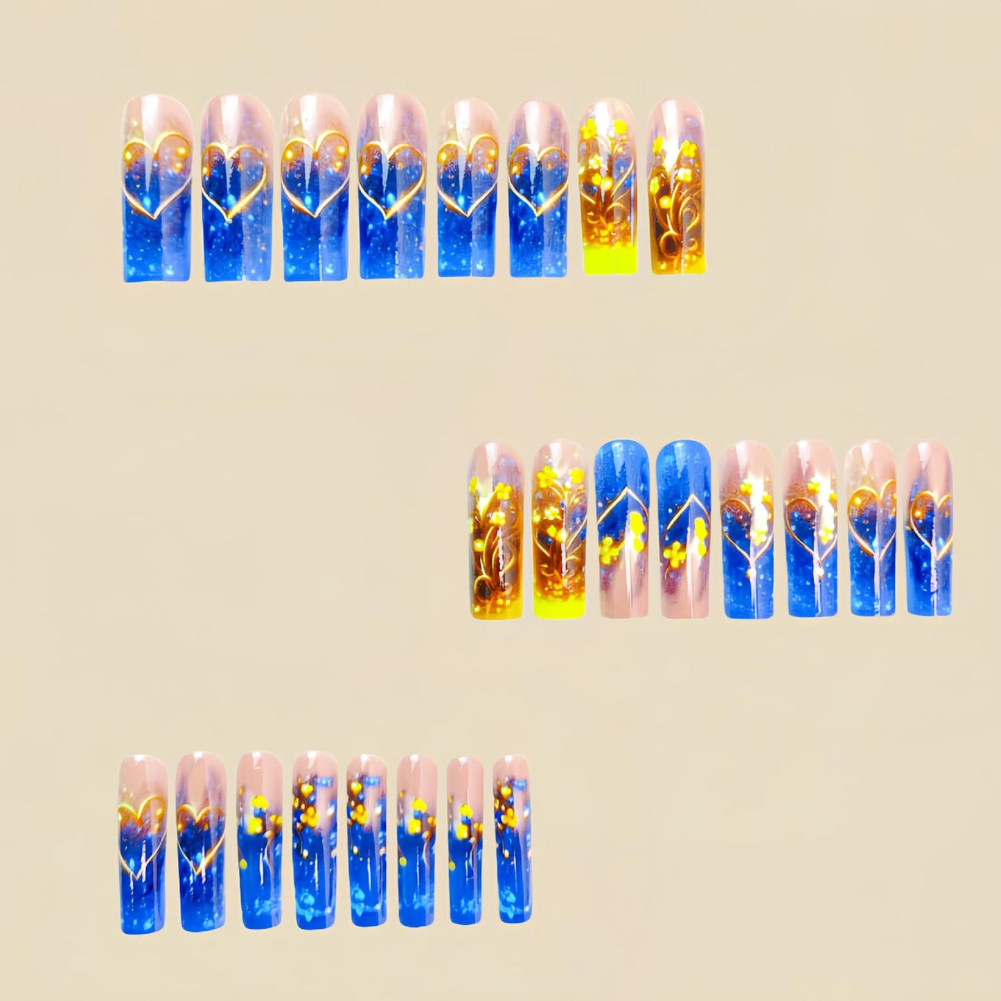 EYZOTSF Press on Nails Long Coffin Shaped Acrylic Square False Nails with Designs Artificial Extra Long Length Coffin Fake Nails with Charms Glue Stick ons Fingernails for Women Girls(Y485)