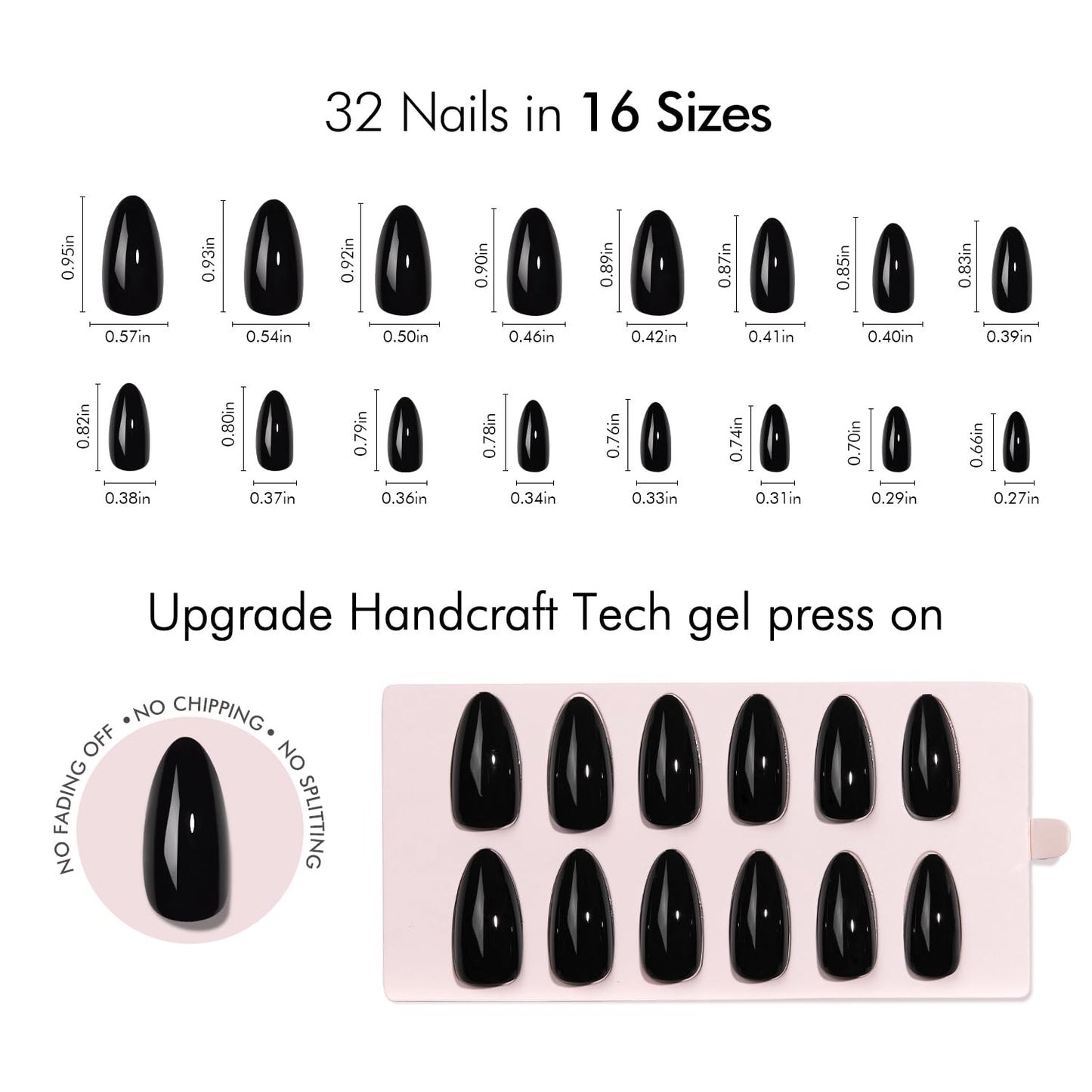 VSALON Press on Nails Medium Almond - Green Cat Eye and Solid Black Glue on Nails, Reusable Soft Gel Fake Nails - 2 Set of 32 PCS
