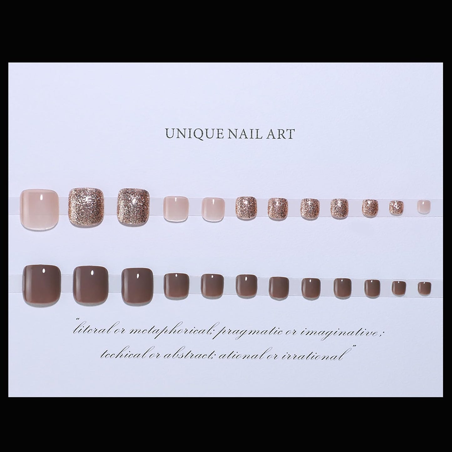 RUOKEXIN Short Press on Toenails Brown Fake Toenails with Gold Glitter Designs Square Toe Nail Press ons Sparkly Artificial Nails for Women 24Pcs