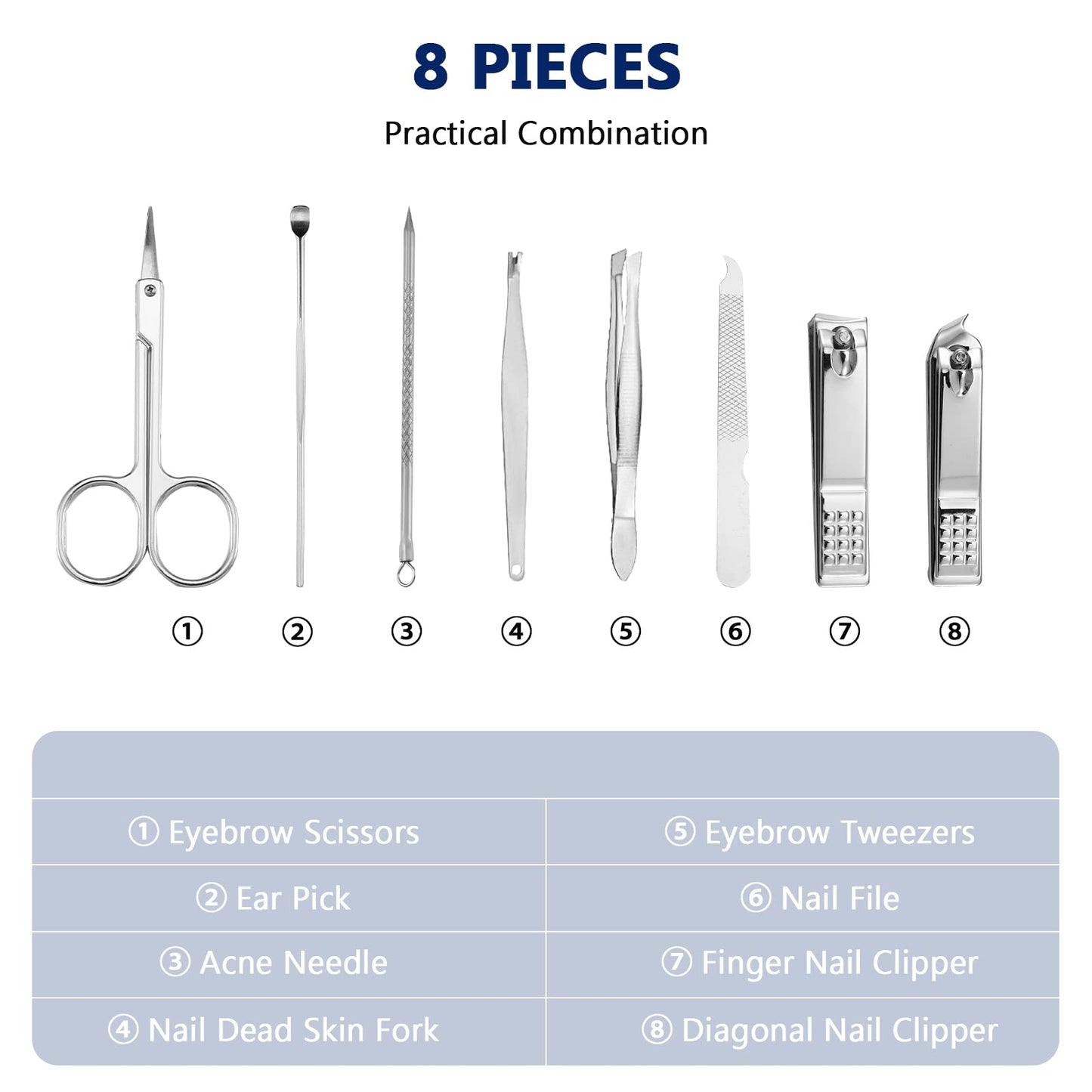 Geosar 12 Sets Manicure Set Nail Clippers Pedicure Kit 8 in 1 Grooming Stainless Steel Kits Nail Care Tools with Travel Case for Employee Coworker Teachers Nurse Gifts(Black)