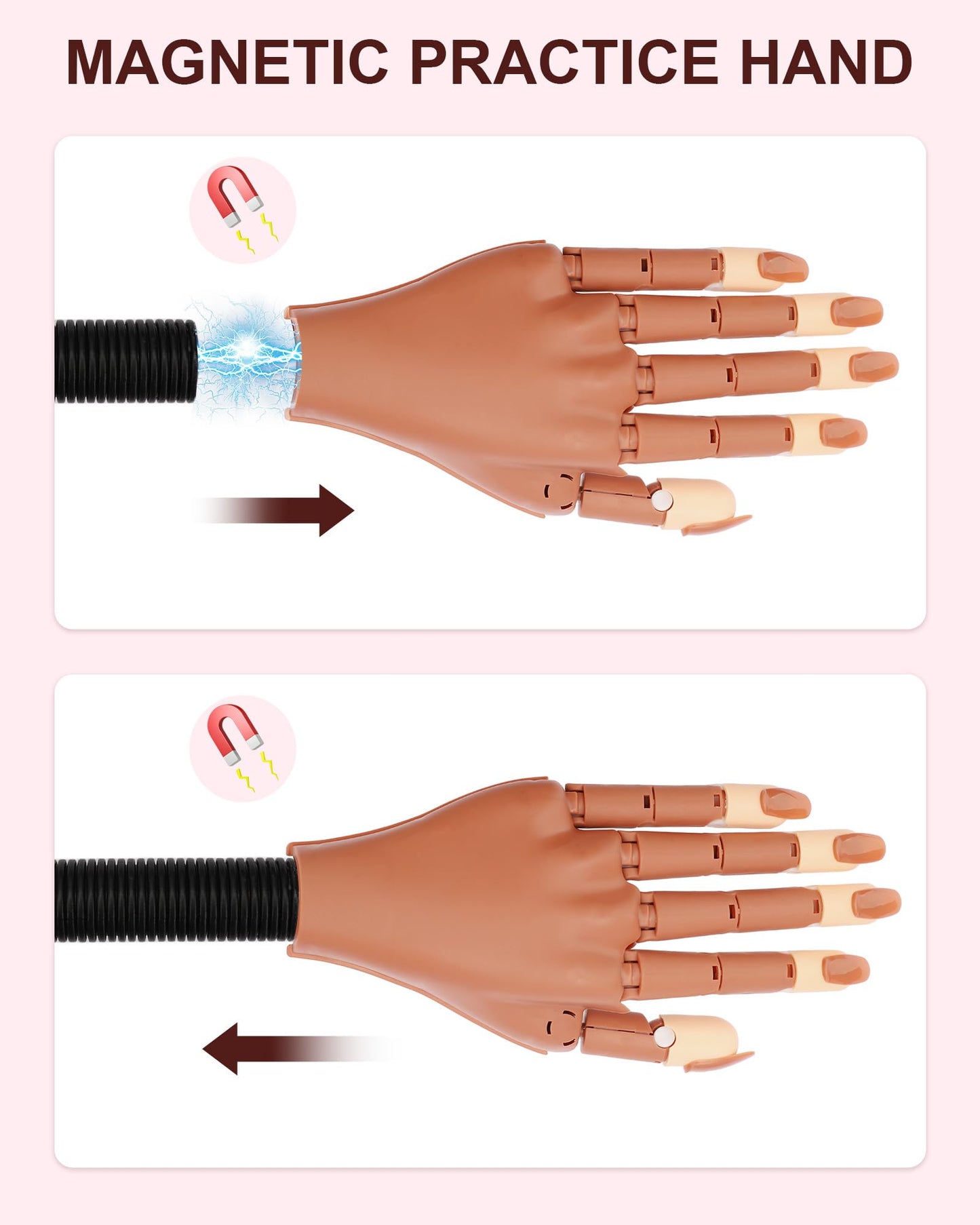 Practice Hand for Acrylic Nails, Flexible Nail Practice Hands Magnetic Fake Hands for Nails Practice, Movable Nail Mannequin Hand with 200PCS Nail Tips for Beginners