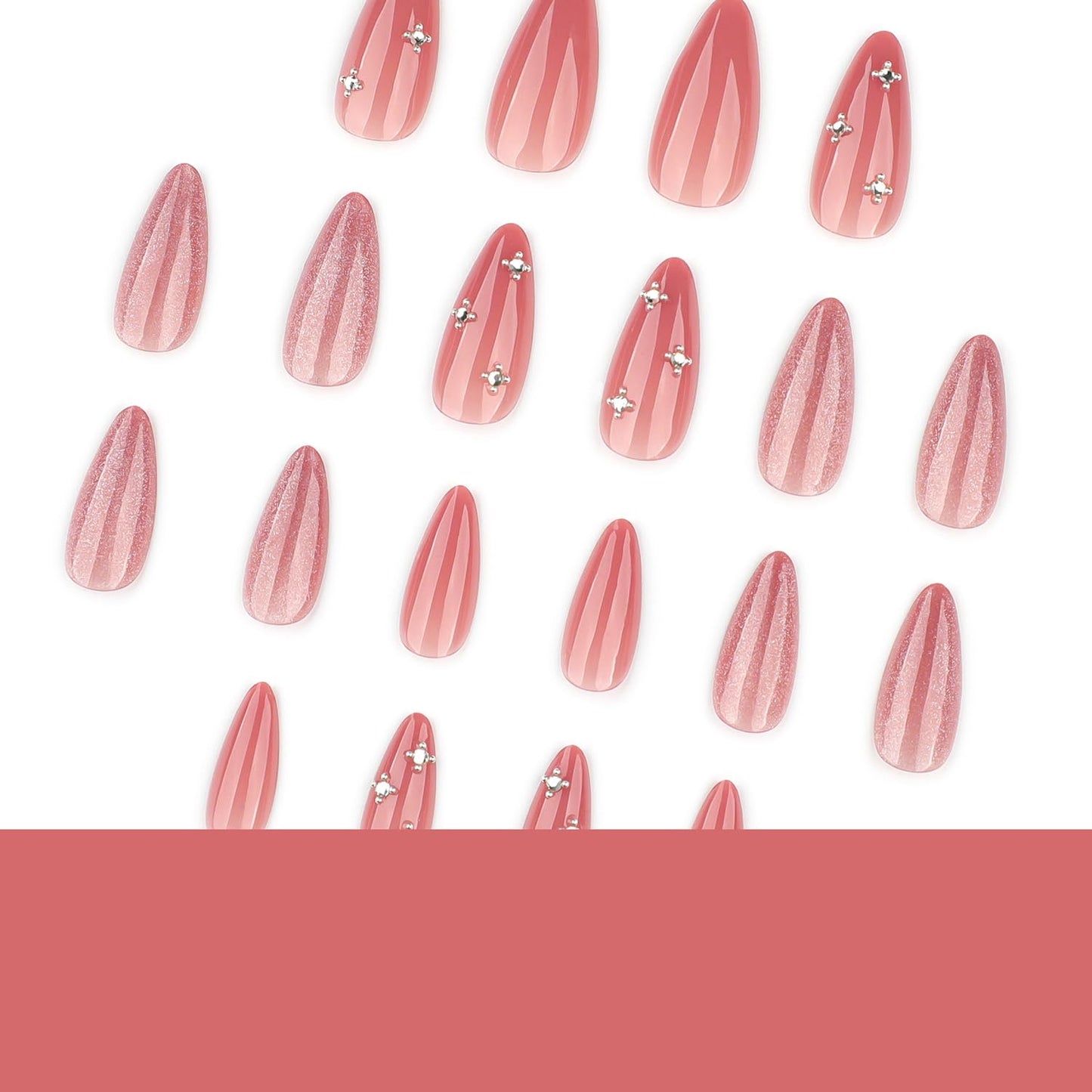 Pink Press On Nails Almond Medium Fake Nails Glitter With Rhinestone Design False Nails Press Ons Glossy Acrylic Nails Reusable Glue On Nails For Women Girls
