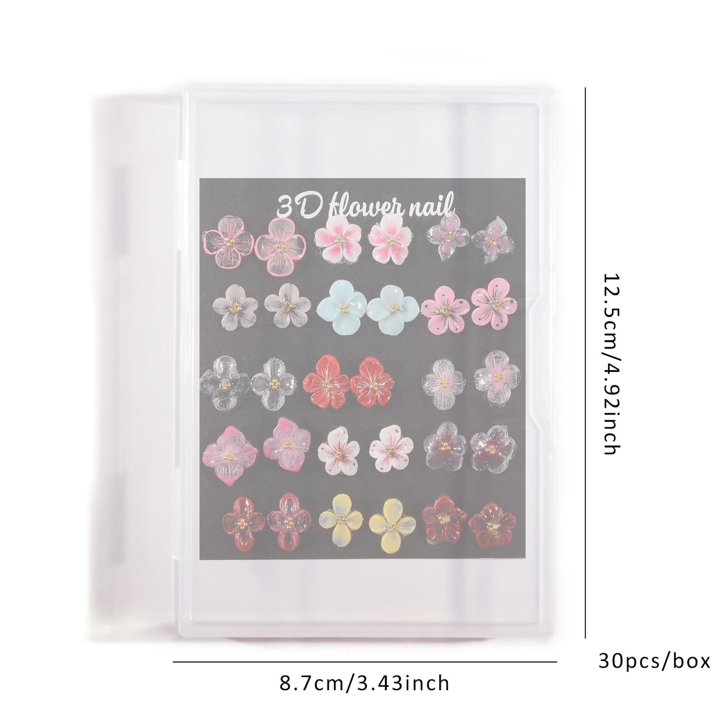 QIMYAR 30PCS/Box Spring Summer Handmade Flower Nail Art Charms Set, 15 Designs Hand Sculpted Acrylic Flowers 3D Cherry Blossom Apricot Nail Art Floral Salon Decoration for Women Girls
