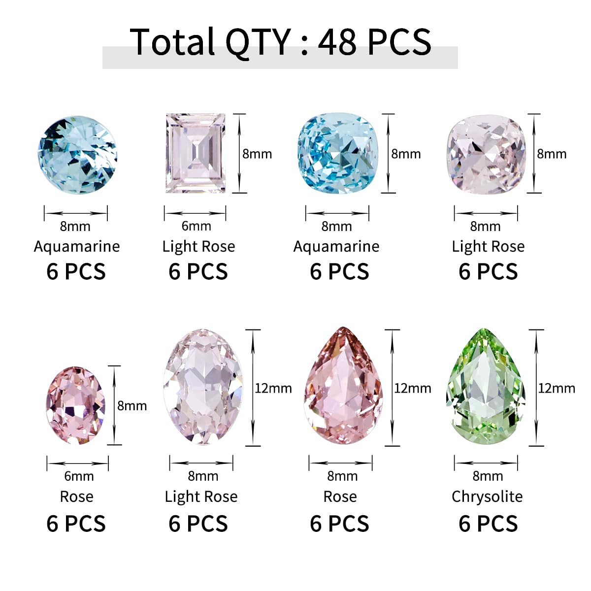 DONGZHOU 48Pcs Large Nail Rhinestone,3D Multi Shapes Crystals Nail Diamonds K9 Glass Stones Sparkle Nail Beads, Rhinestones Nail Gems for Manicure Decoration DIY Crafts