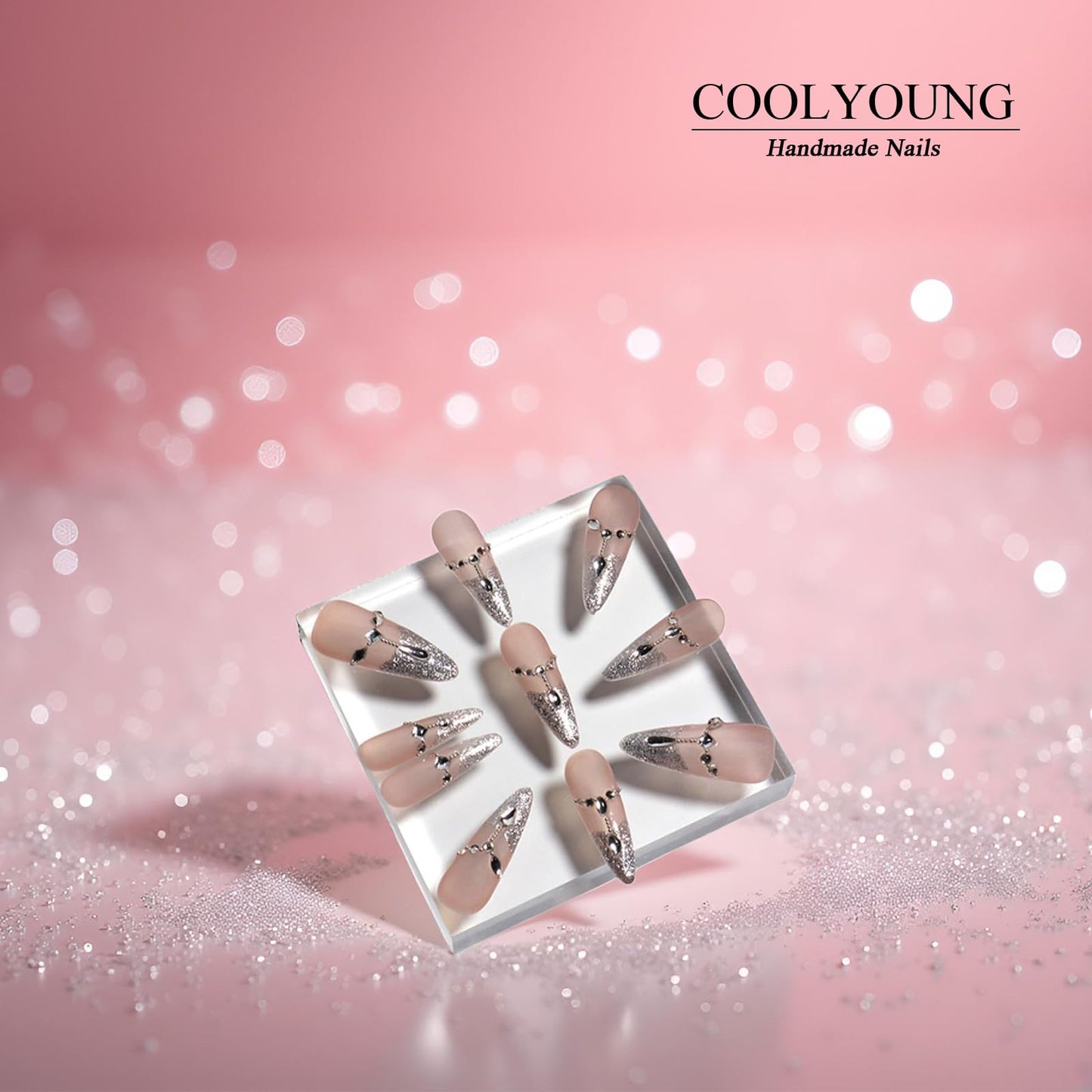 Press On Nails almond Hand Made Acrylic Press On Nails 3D Nails Press On French Press On Nails Classy Nails Birthday Gifts Acrylic Press On Nails COOLYOUNG Nails, 10 PCS, Size L