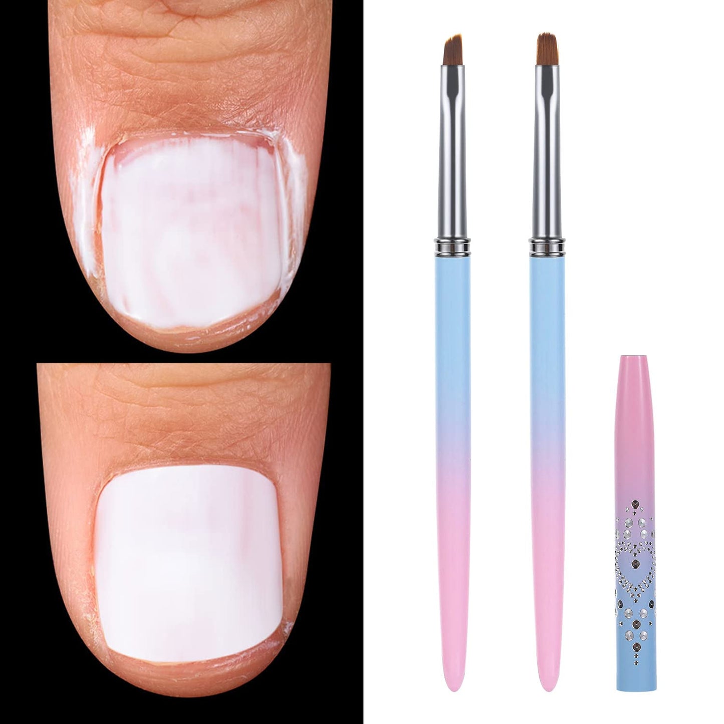 INENK 2PCS Round&Angled Nail Art Clean Up Brushes for OPI Nail Polish Remover Cleaning Polish Mistakes on the Cuticles + 4PCS Nail Liner Brushes for Nail Art and Designs