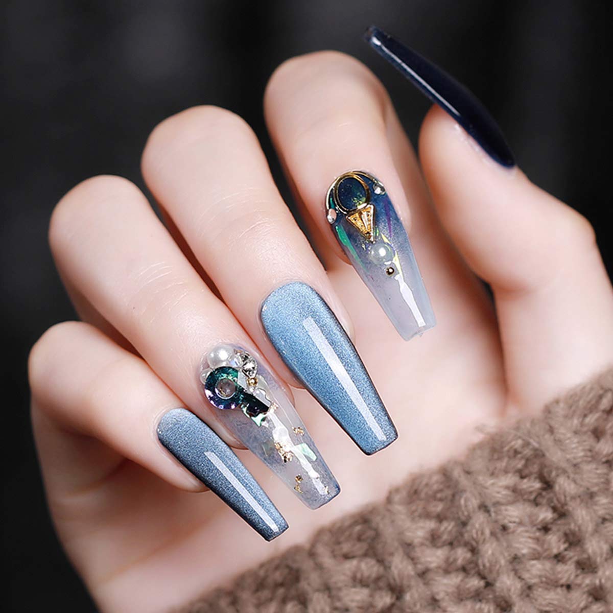 Ballerina False Nail Set - 500pcs Coffin Nails (Clear Full Cover) with Box, Glue, Fork, File & Acrylic Extension Kit