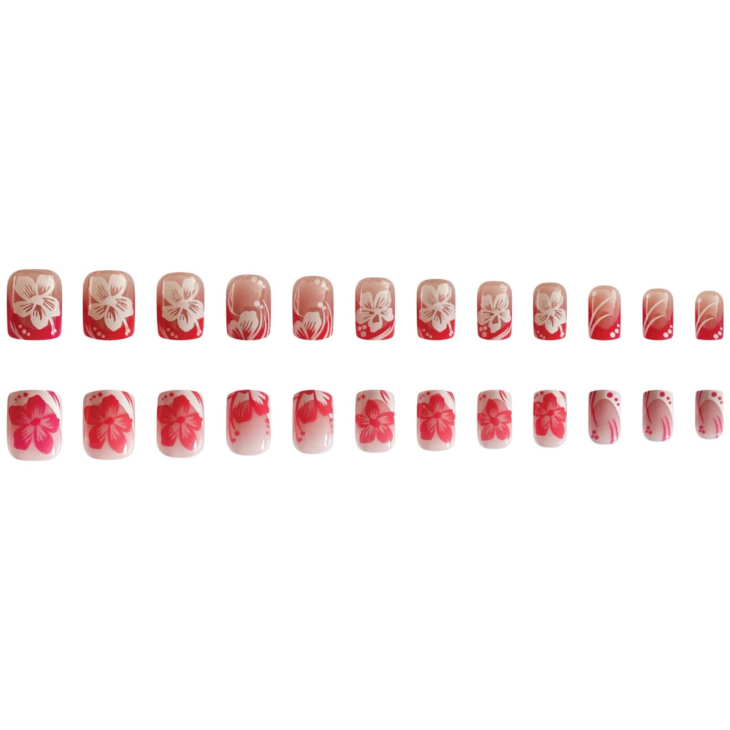 RTKHFZE Short Press on Nails French Tip Nails Press Ons Square Fake Nails with Pink and white Floral Designs False Nails Full Cover Acrylic Nail for Women and Girls 24Pcs