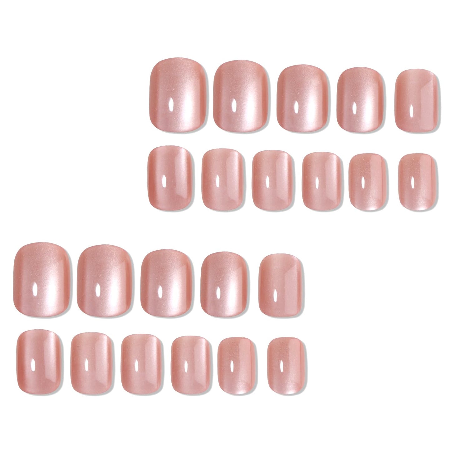 HOSAILY Nude Pink Cat Eye Press on Nails Short Square Fake Nails with Magnetic Shimmer Sparkle Design, 24pcs Glossy Soft Gel Glue on Nail Coffin, Salon Quality Stick on Nails Press Ons for Women