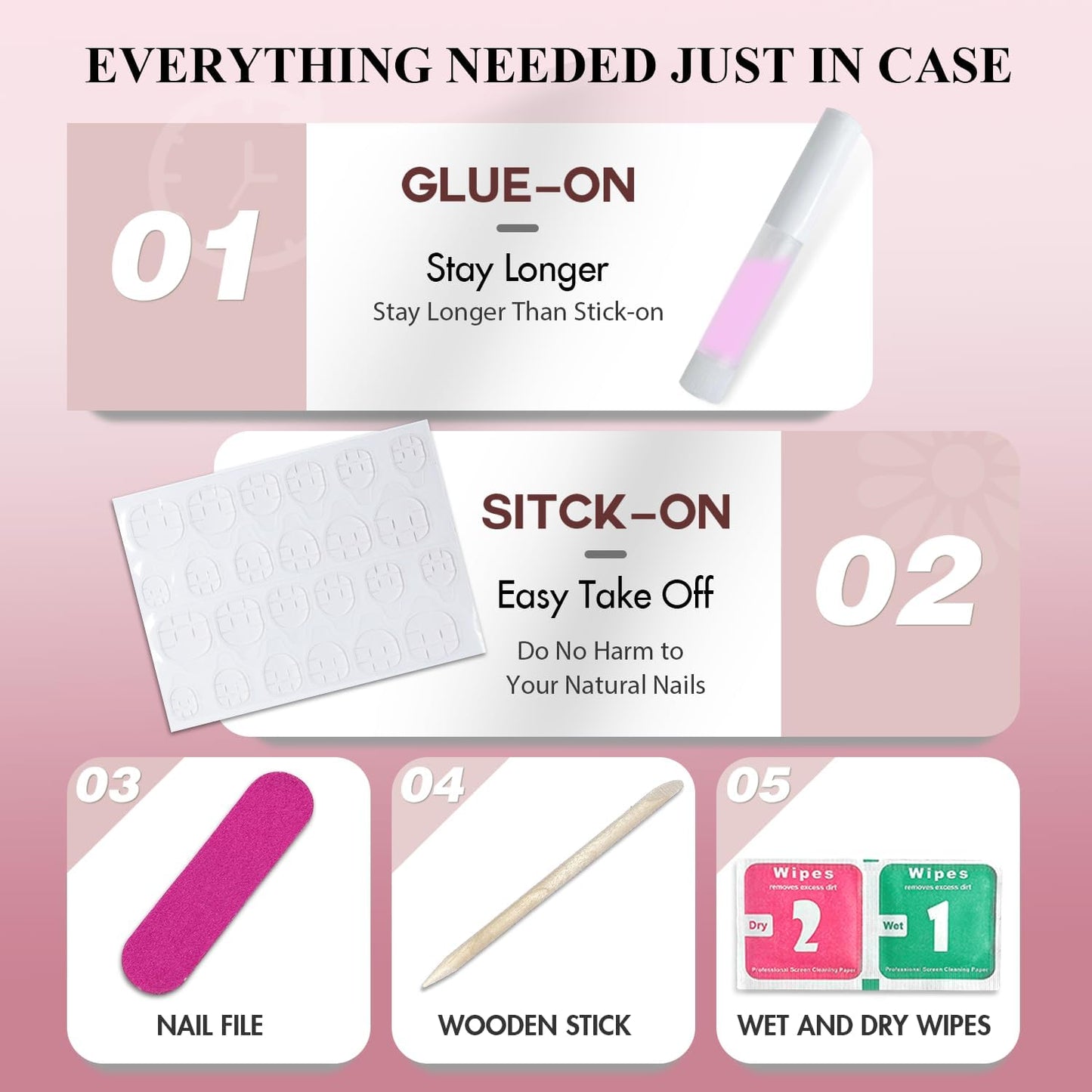 KQueenest Coffee Brown Press On Nails Long Square - Acrylic Press On Nails Medium Coffin, Glossy Opaque Fake Nails with Glue, Reusable Soft Gel Glue on Nails for Manicure Gift, 24 Pcs