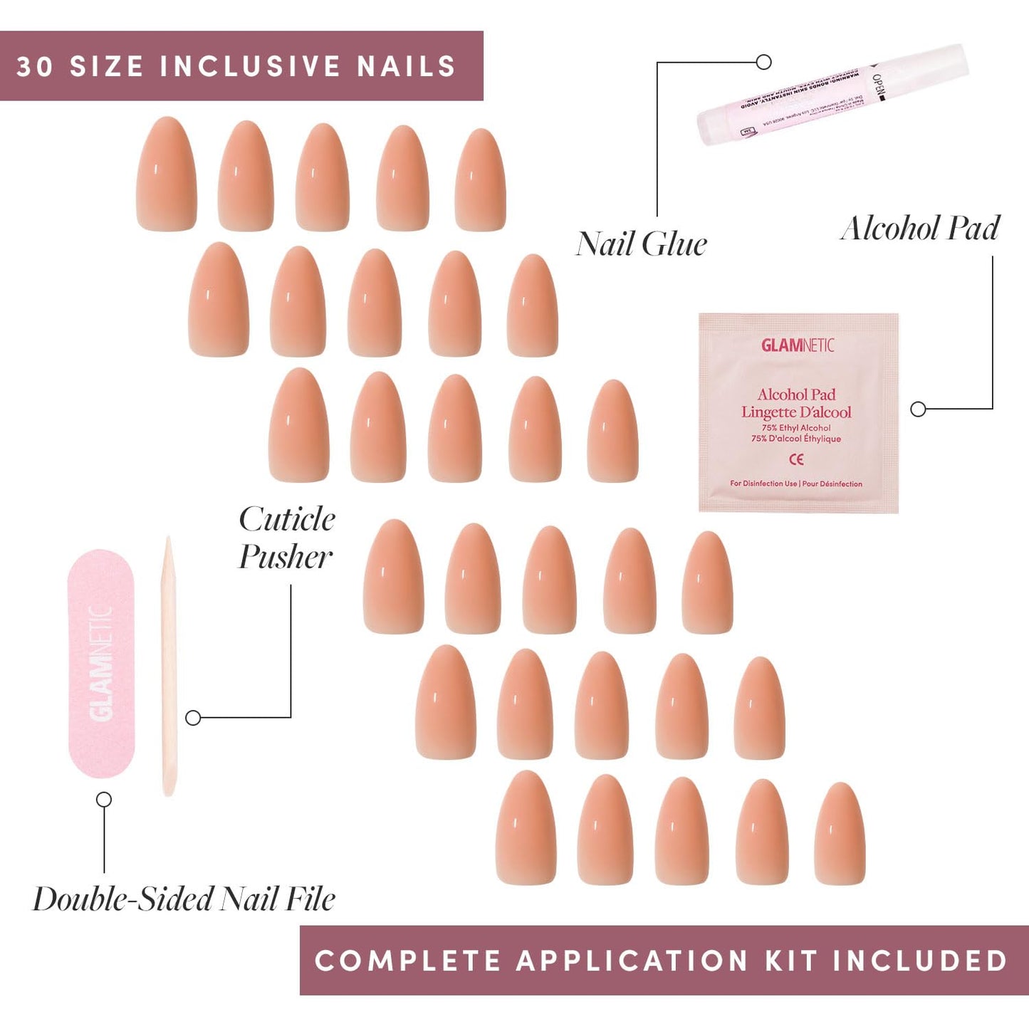 Glamnetic Press-On Nails Bundle - Azure Blue, Hailey & Fairy Dust | Bright Blue Round Fake Nails | Glazed Almond False Nails | Short Oval Beige-Pink Nails with a Metallic Finish
