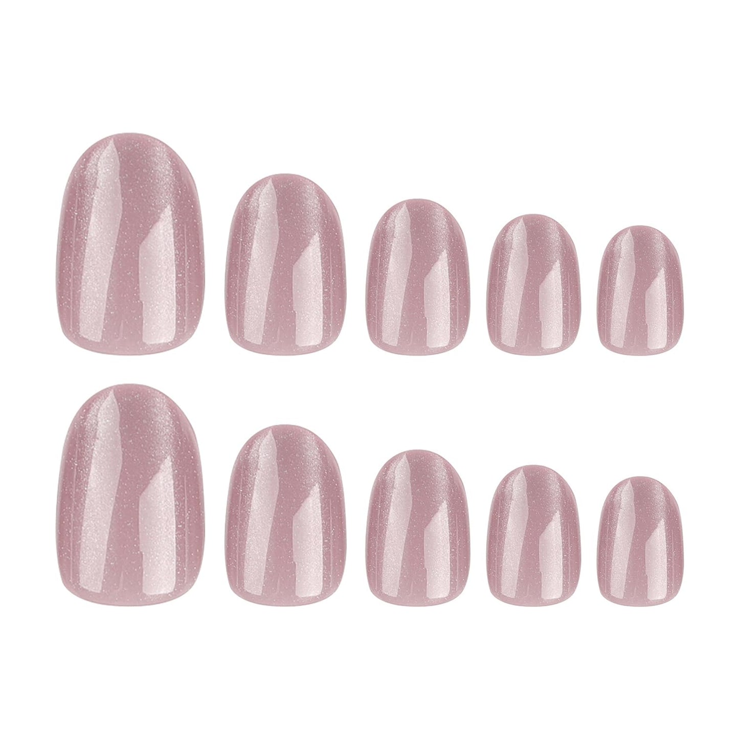 Short Press On Nails Almond Pink Glitter Fake Nails Press Ons With Glitter Design False Nails Glossy Full Cover Stick On Nails Pink Reusable Acrylic Glue On Nail For Women Nail Decorations 24Pcs