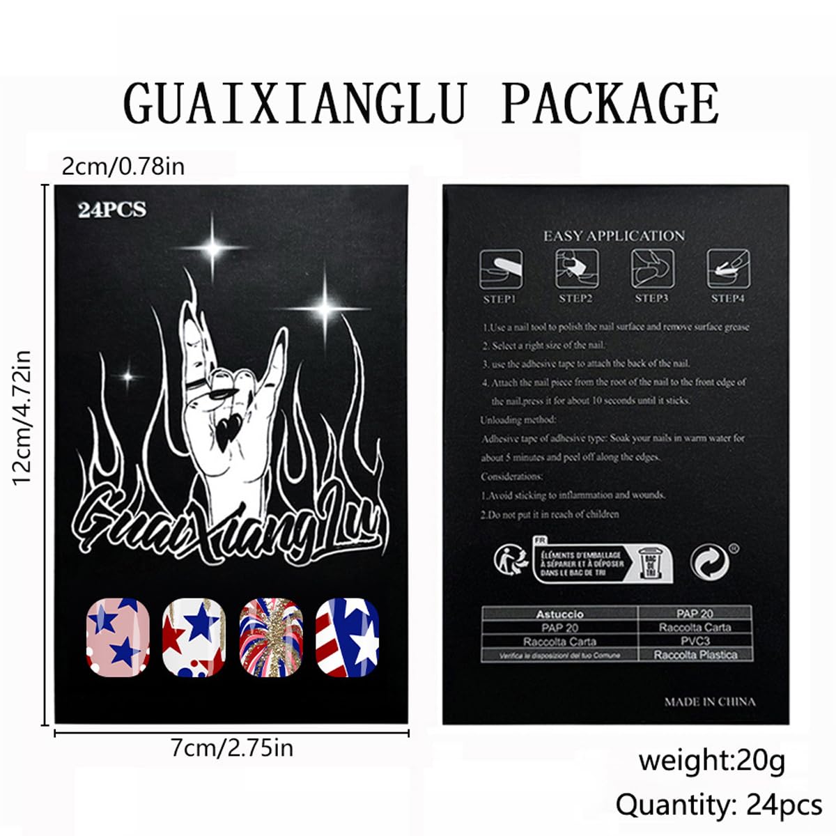 4th of July Press on Nails Medium Almond Fake Nails with Star and Fireworks Designs Red White Blue Nails Press ons Patriotic Theme Glue on Nail Independence Day Stick on Nails for Women 24Pcs