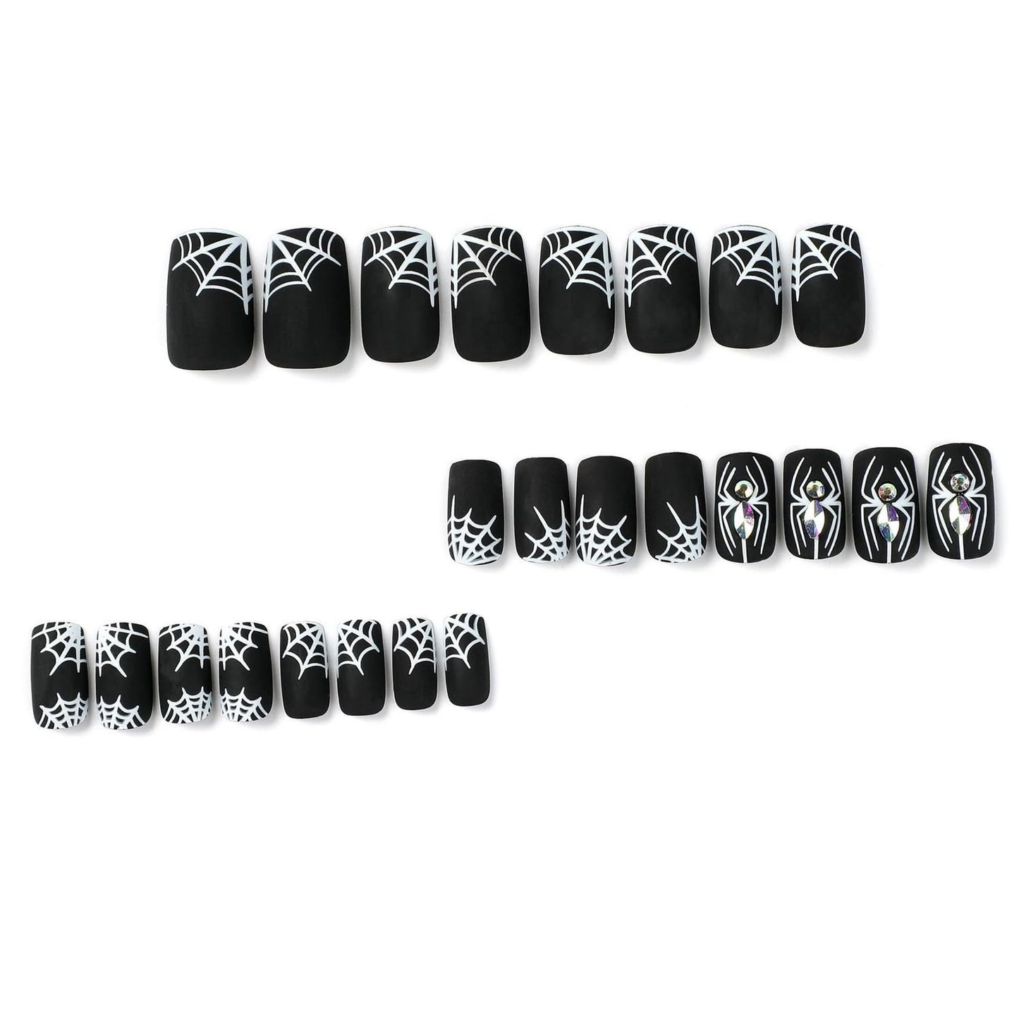 Halloween Press on Nails Short Fake Nails Full Cover Cute False Nails with Skull Designs Acrylic Nails Dark Glossy Stick on Nails for Women Girls Party DIY Manicure or Nails 24pcs