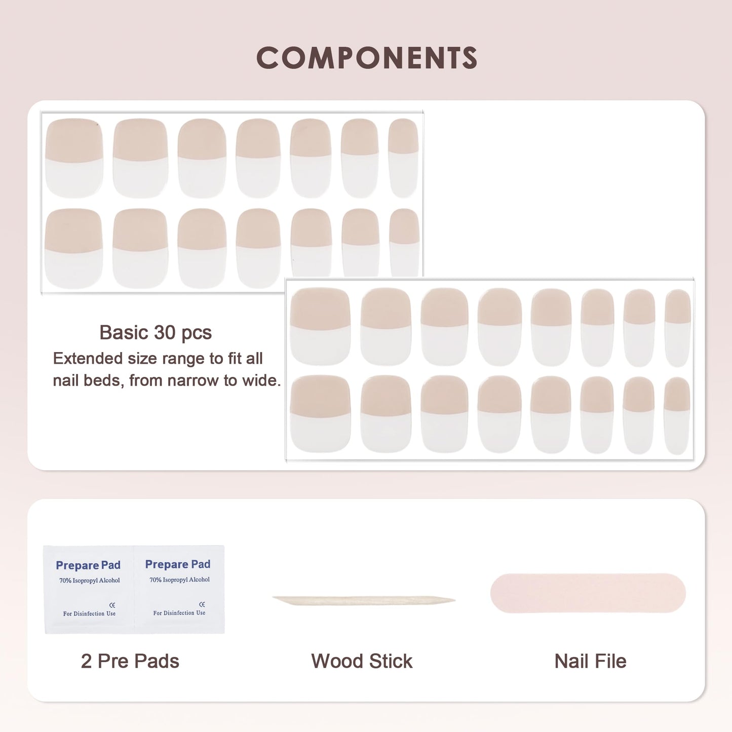 KHARITA Semi Cured Gel Nail Strips – Real Gel Nail Polish Wraps for Brittle Nails | Waterproof Long Lasting Easy Peel-Off Removal | Hema-Free | Nude French Tip Salon Kit with UV Lamps