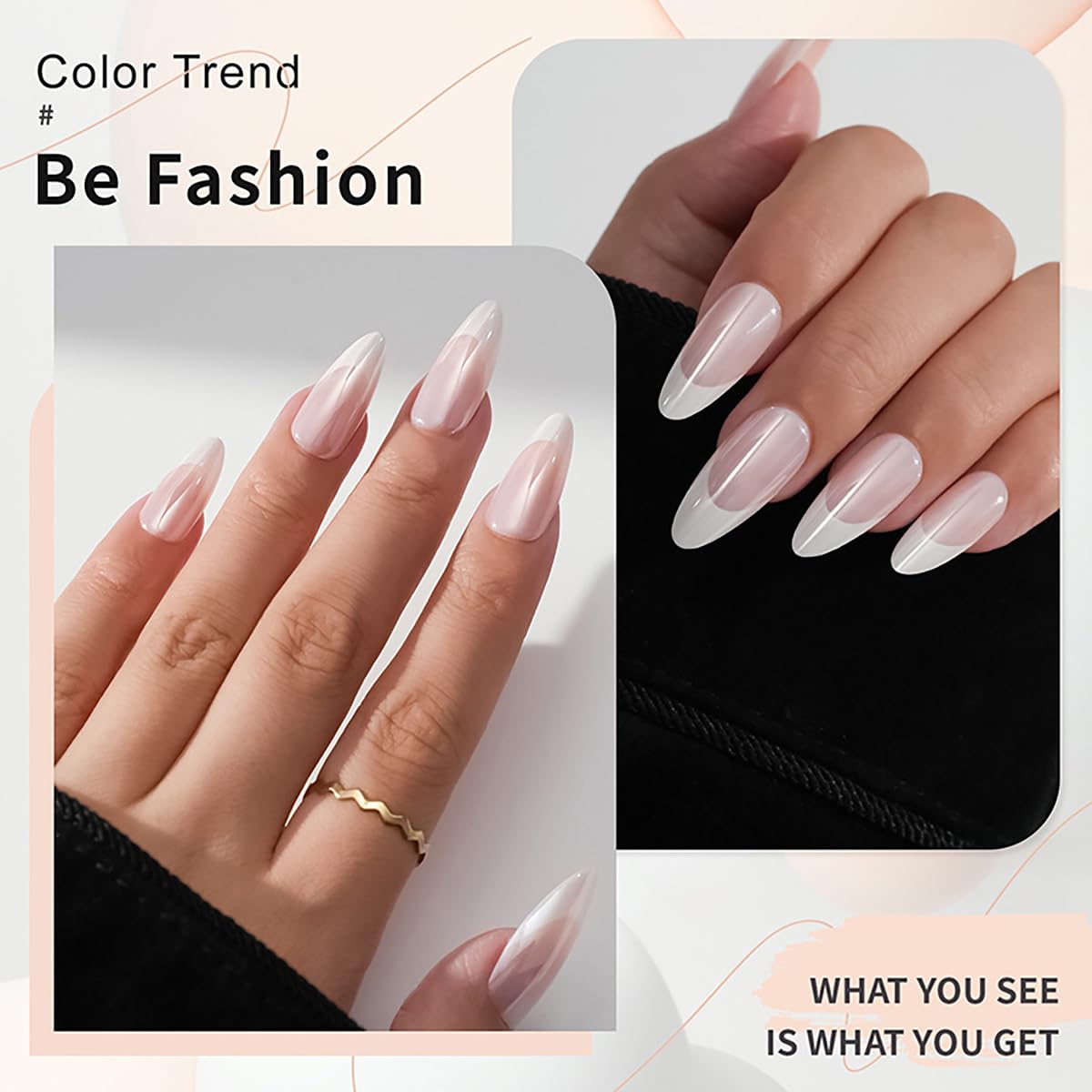 24 Pcs White French Tip Press On Nails Medium Almond Glossy Fake Nails Nude Pink Acrylic Glue On Nails Reusable Elegant Minimalist Nail Art for Women