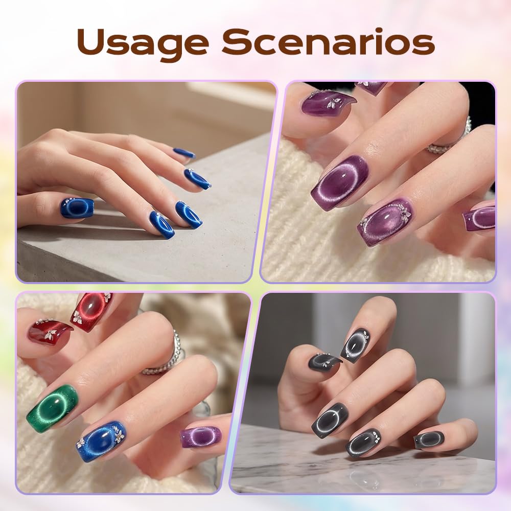 2026 New Ring-Shaped Cat Eye Magnet for Nails,Circular Magnet & Two Tip Scissor Tool for Cat Eye Gel Polish, Home DIY, Beginners & Nail Artists (3 Ring + 3 French magnet)