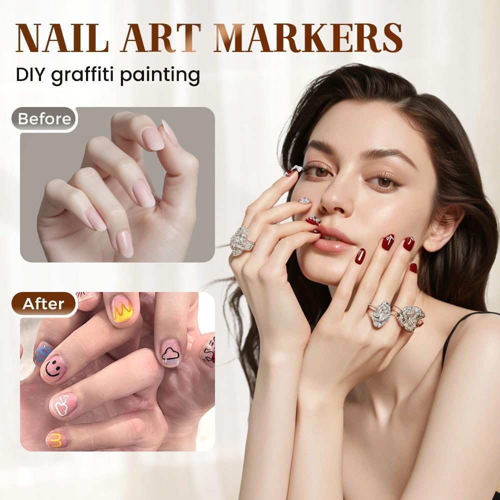 DIY Nail Art Design Tools, 12 Colors Nail Art Pens Set, Professional Nail Art Marker Pens for 3D Painting and Dotting